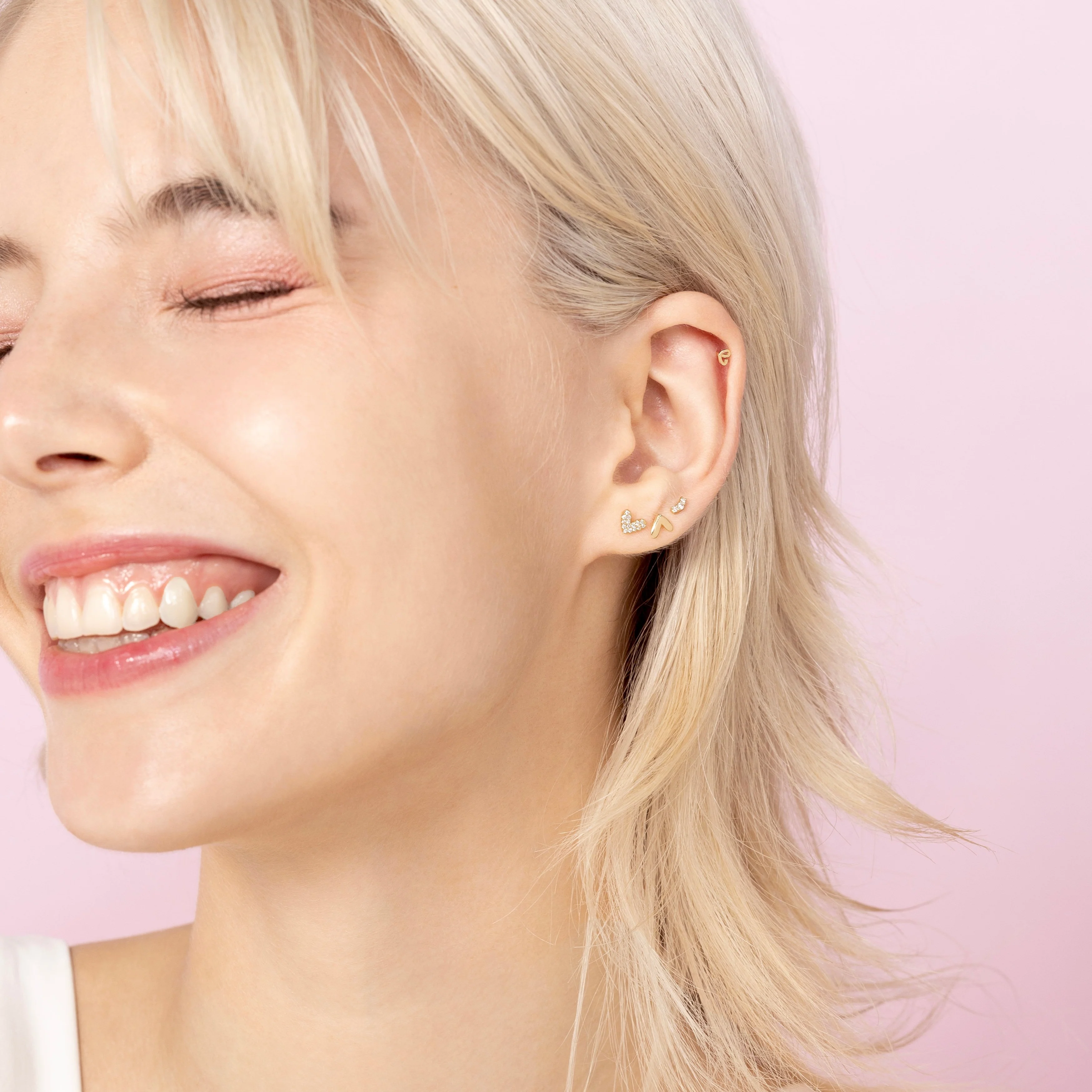 14K Solid Gold Playful Heart Internal Threaded Labret Earring