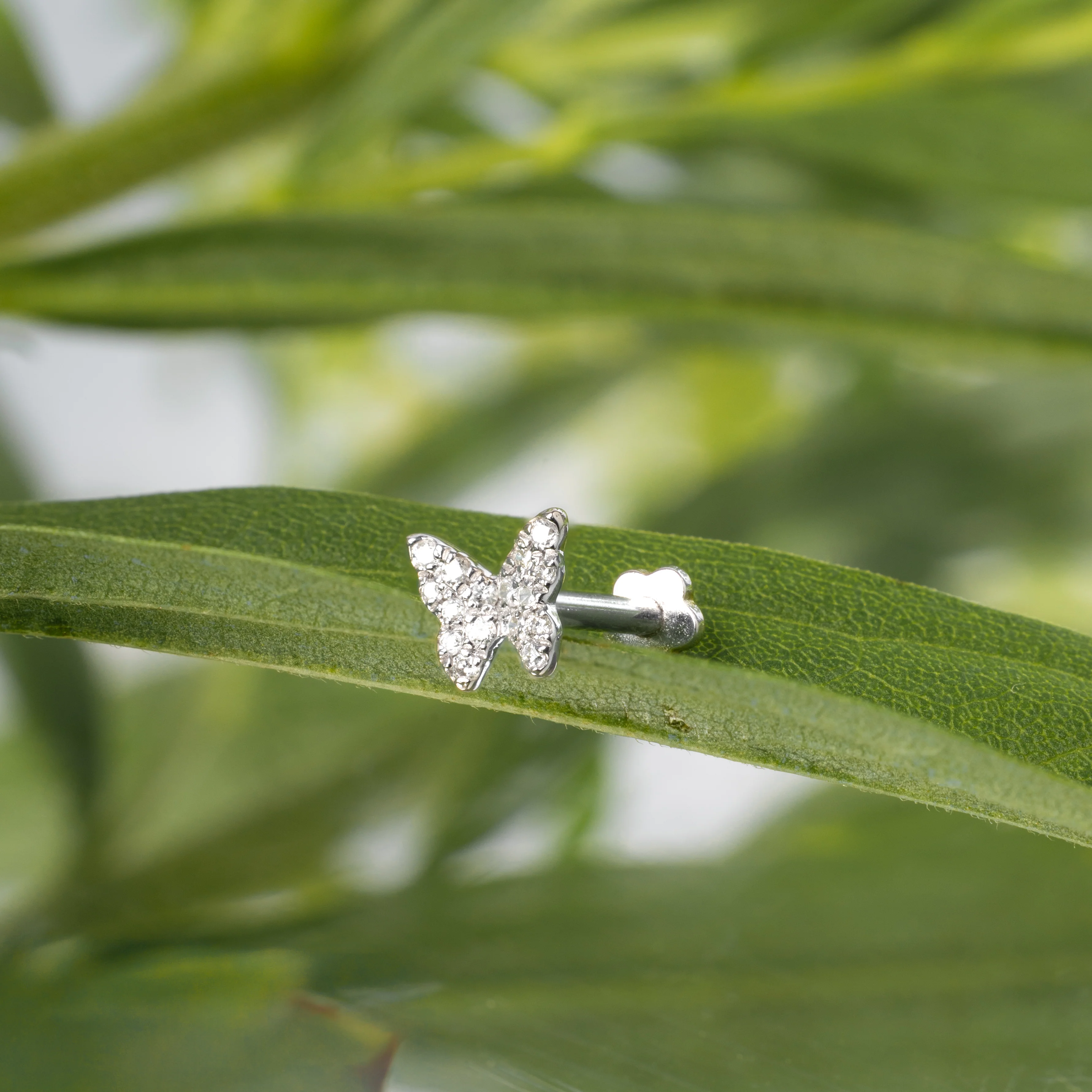 14K Solid Gold Mini Pavé Diamond Butterfly Flatback Earring