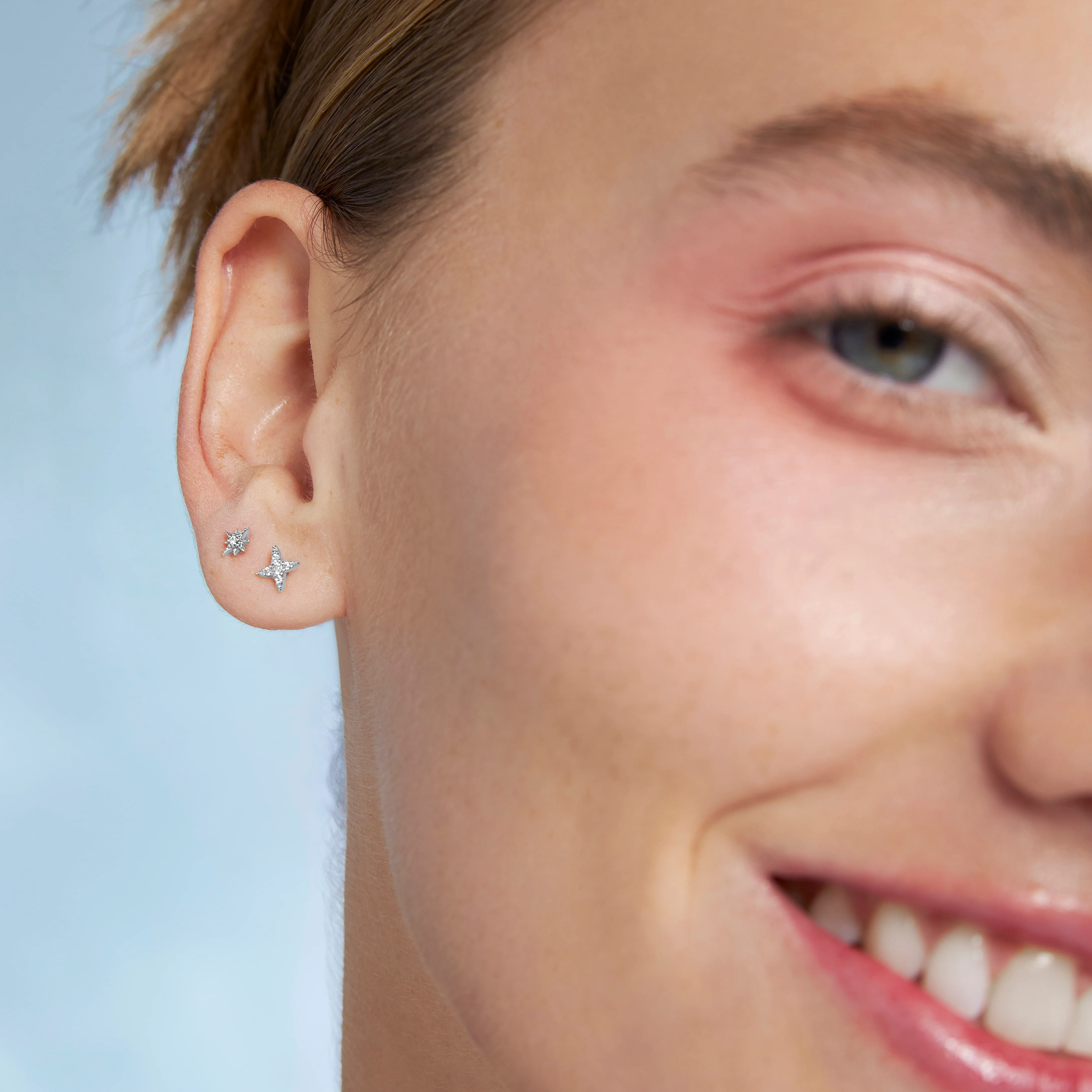 14K Solid Gold Interstellar Diamond Flatback Earring