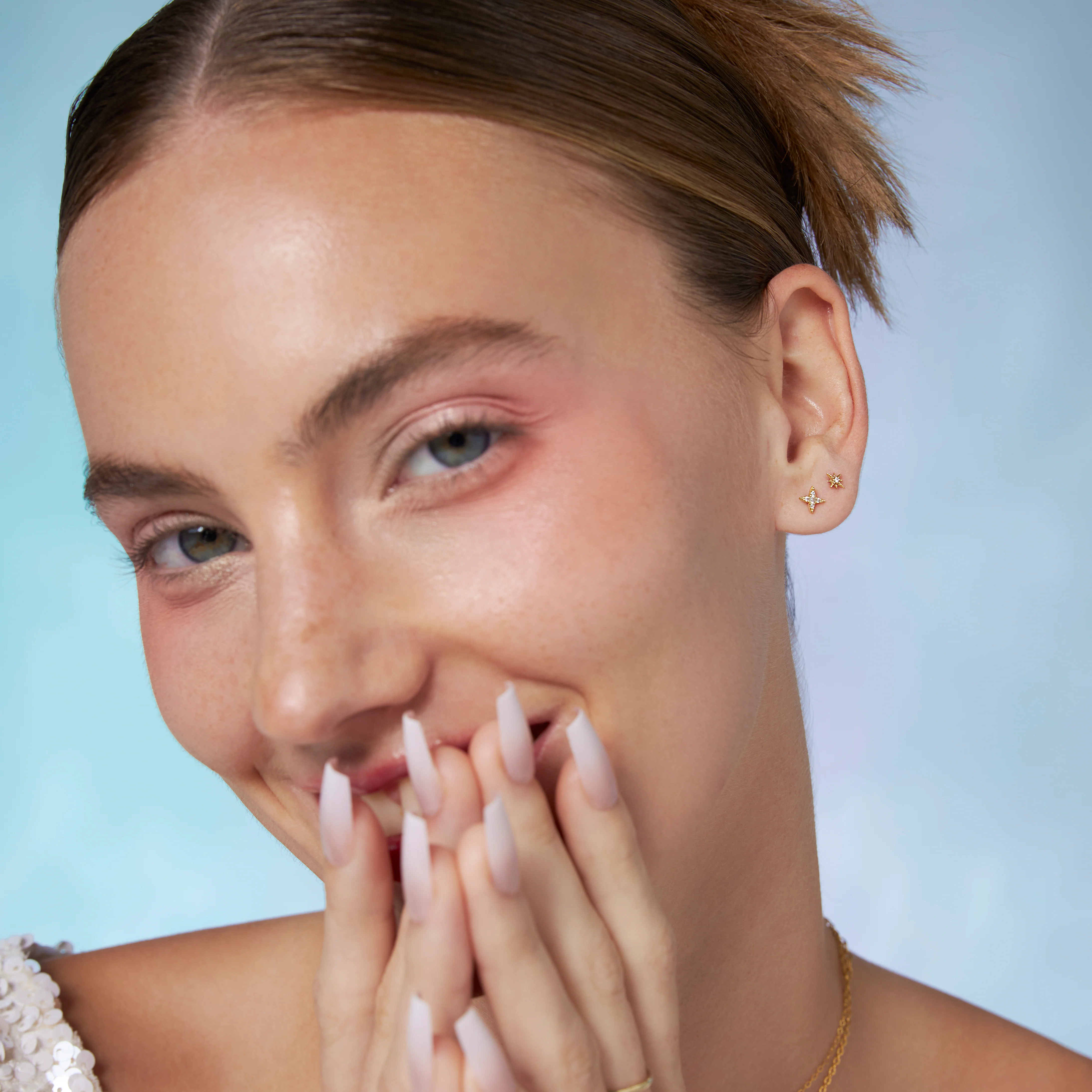 14K Solid Gold Interstellar Diamond Flatback Earring