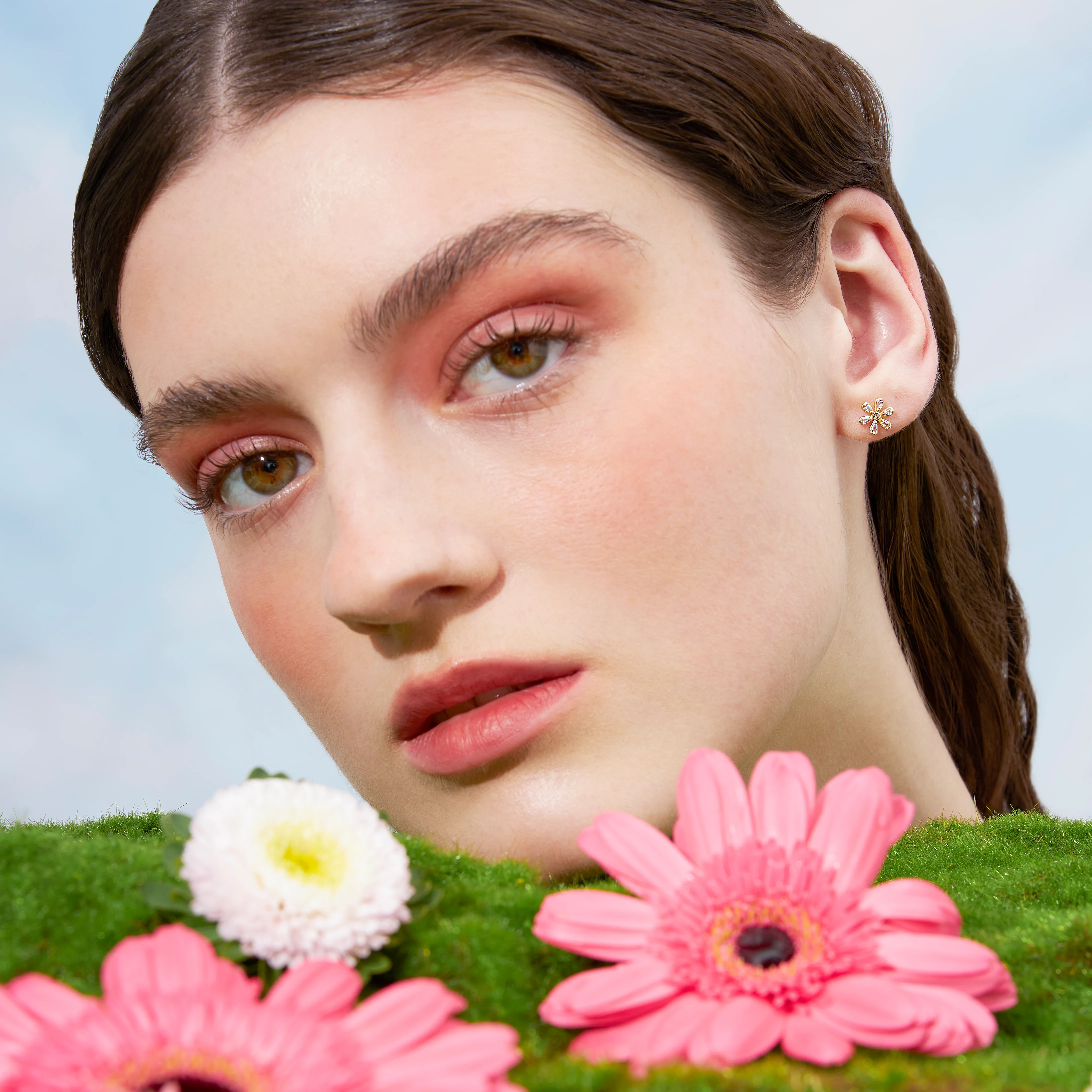 14K Solid Gold Gardenia Flower Flatback Earring