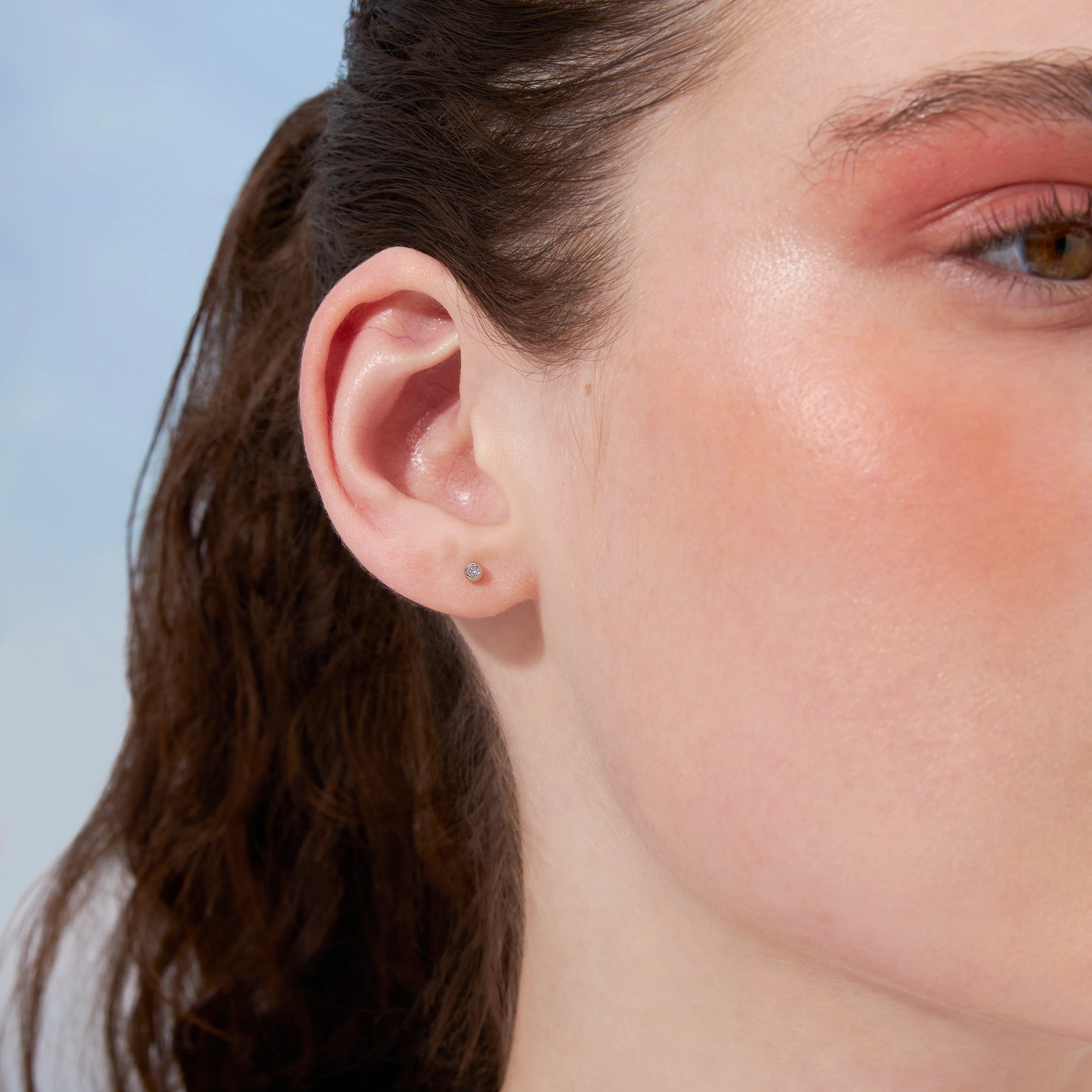 14K Solid Gold Tiny Gem Ball Flatback Earring