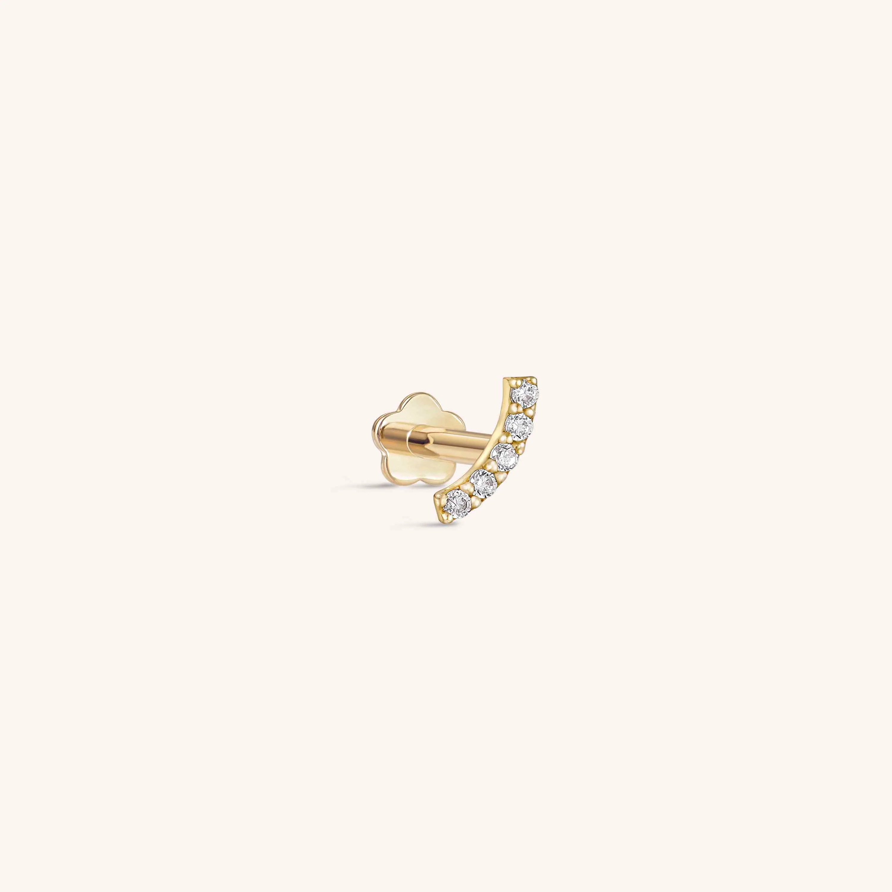 14K Solid Gold CZ Curve Flatback Earring