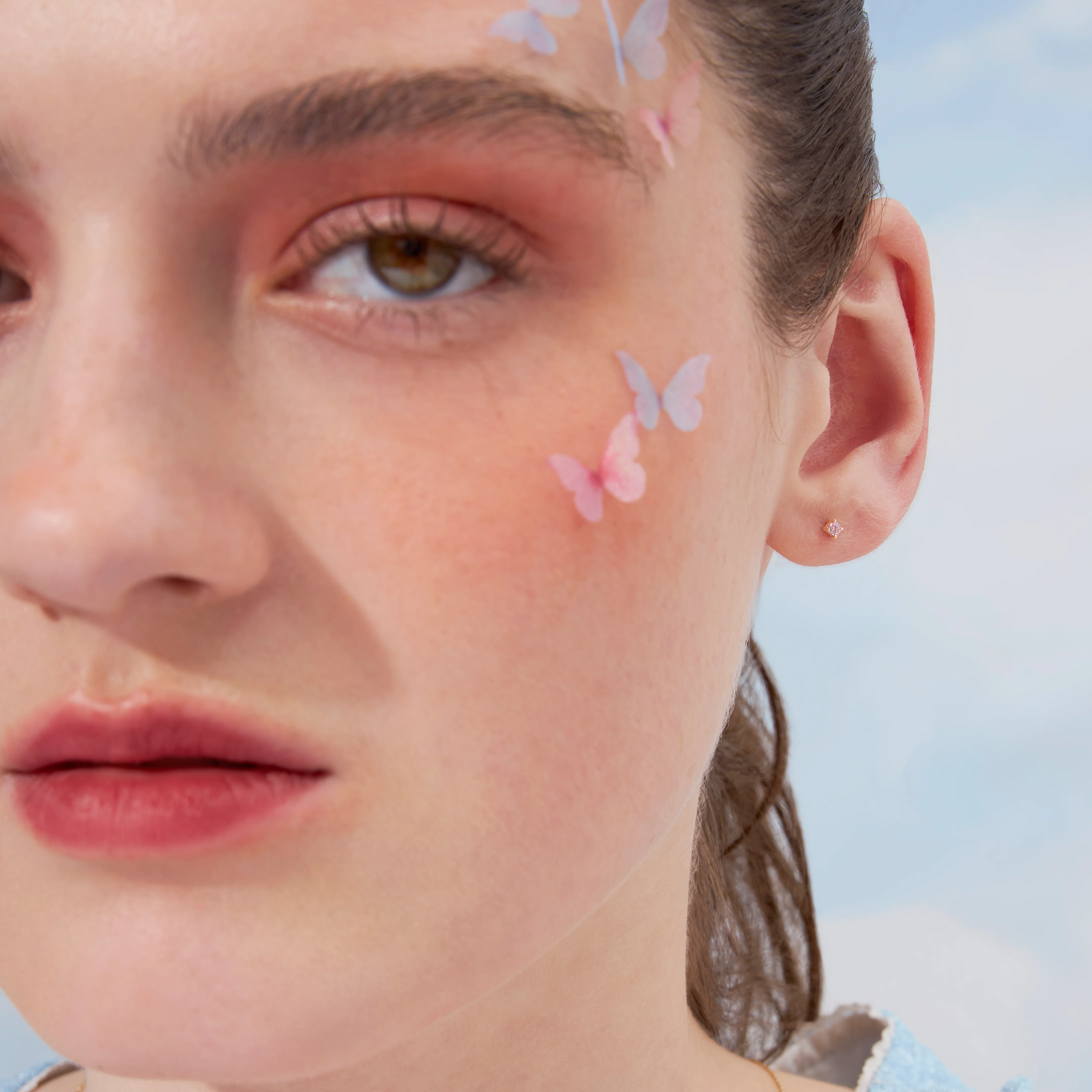 14K Solid Gold Baby Pink Sapphire Flatback Earring