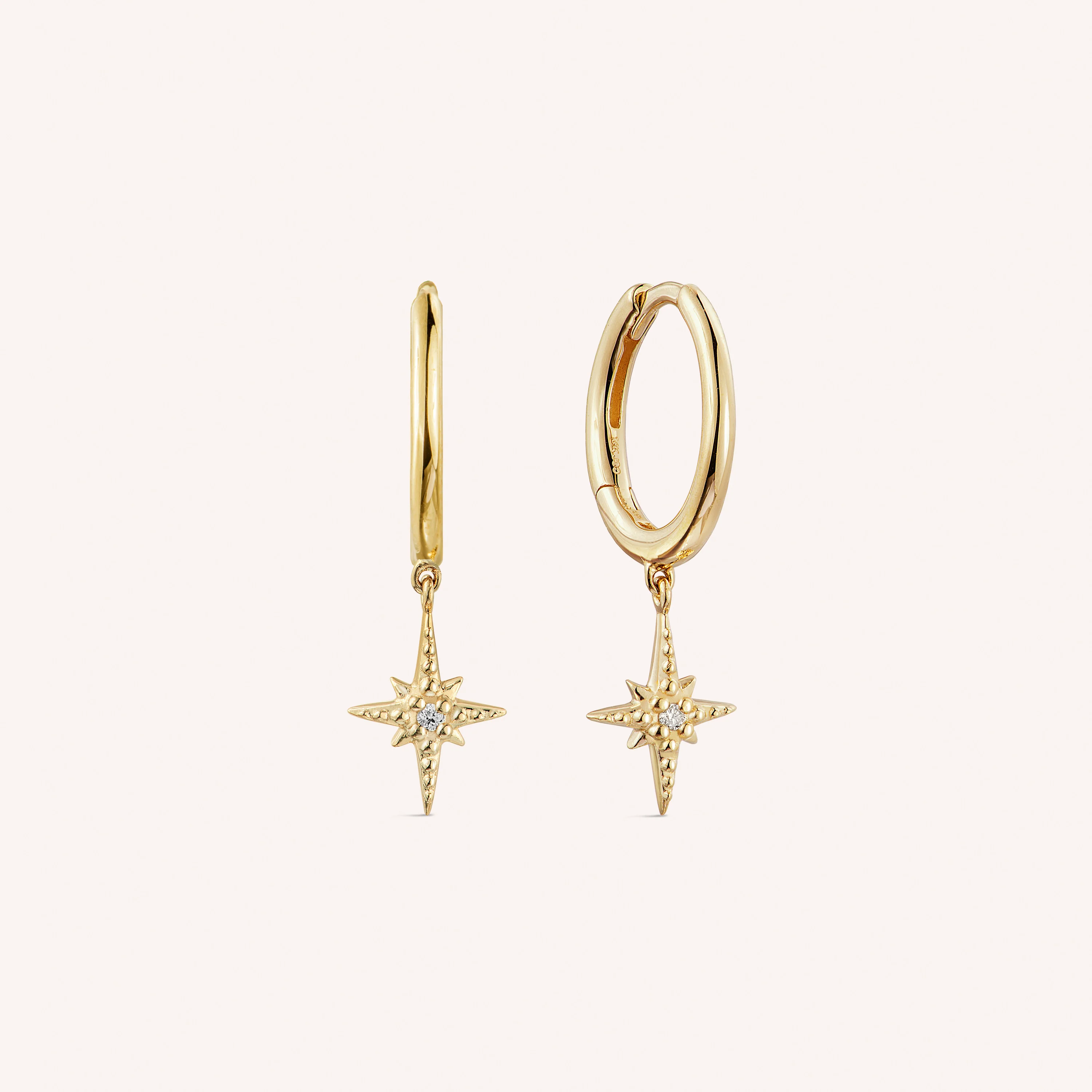 14K Solid Gold Interstellar Diamond Hoop Earrings
