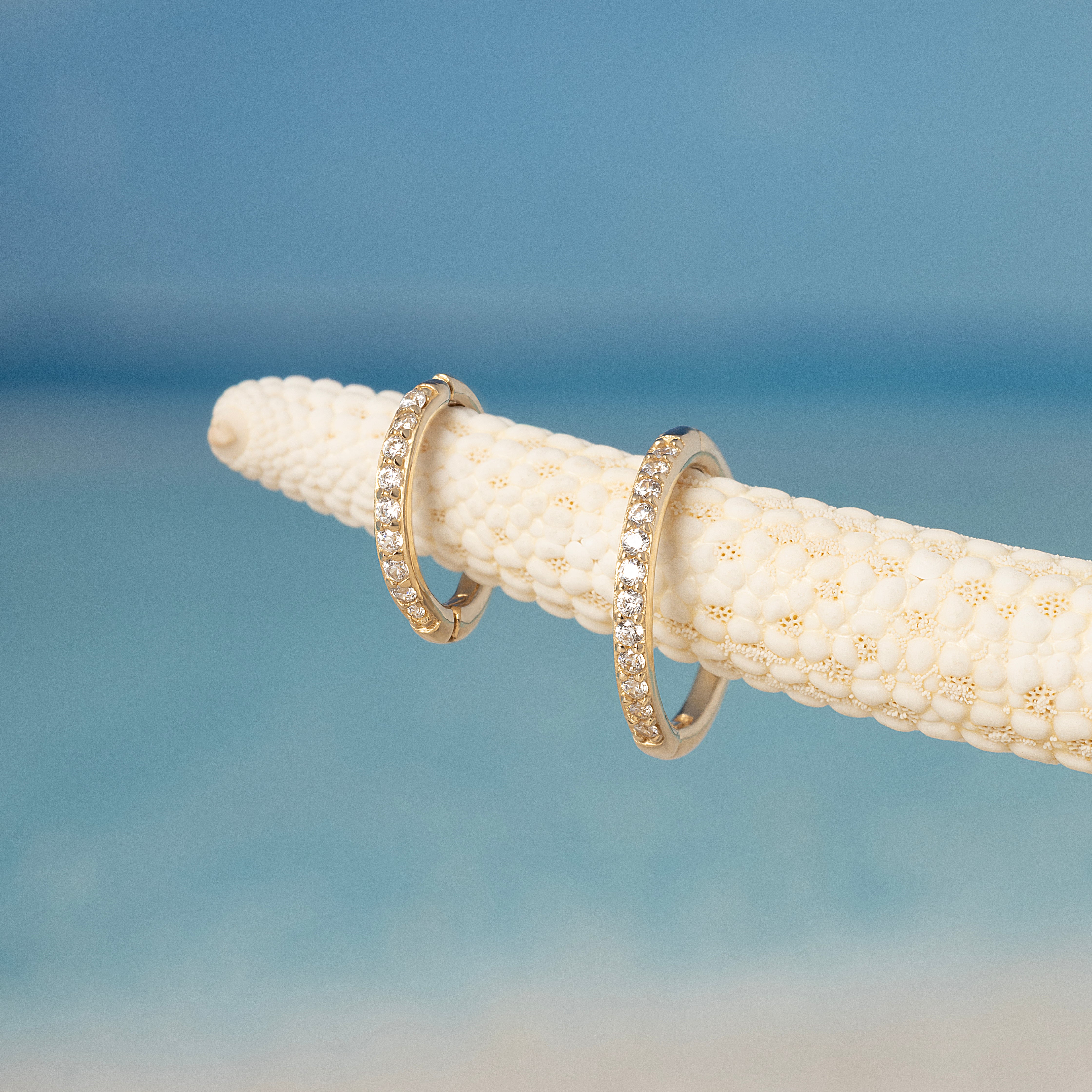 14K Solid Gold Eternity Hoop Earring 8mm