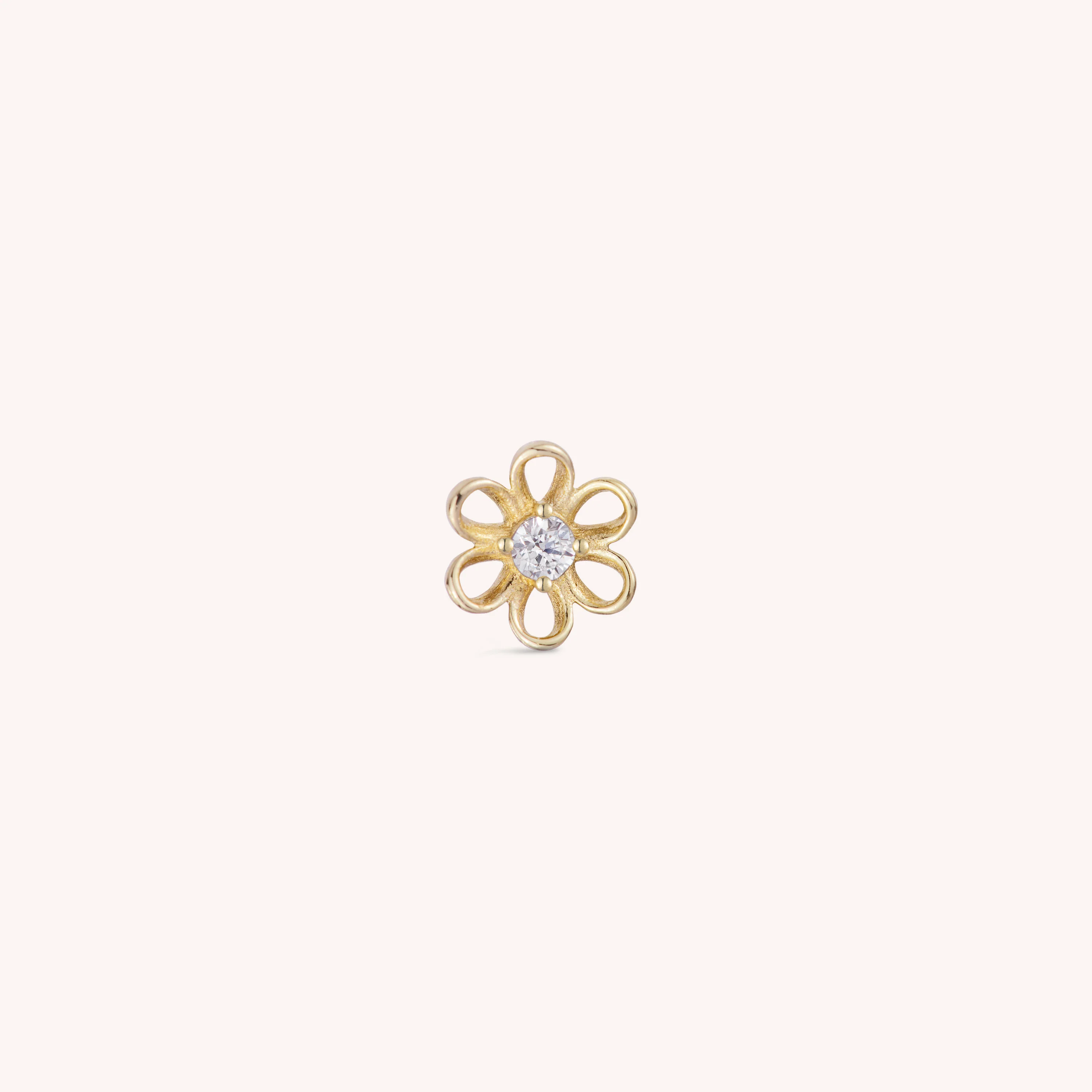 14K Solid Gold Jasmine Flower Flatback Earring