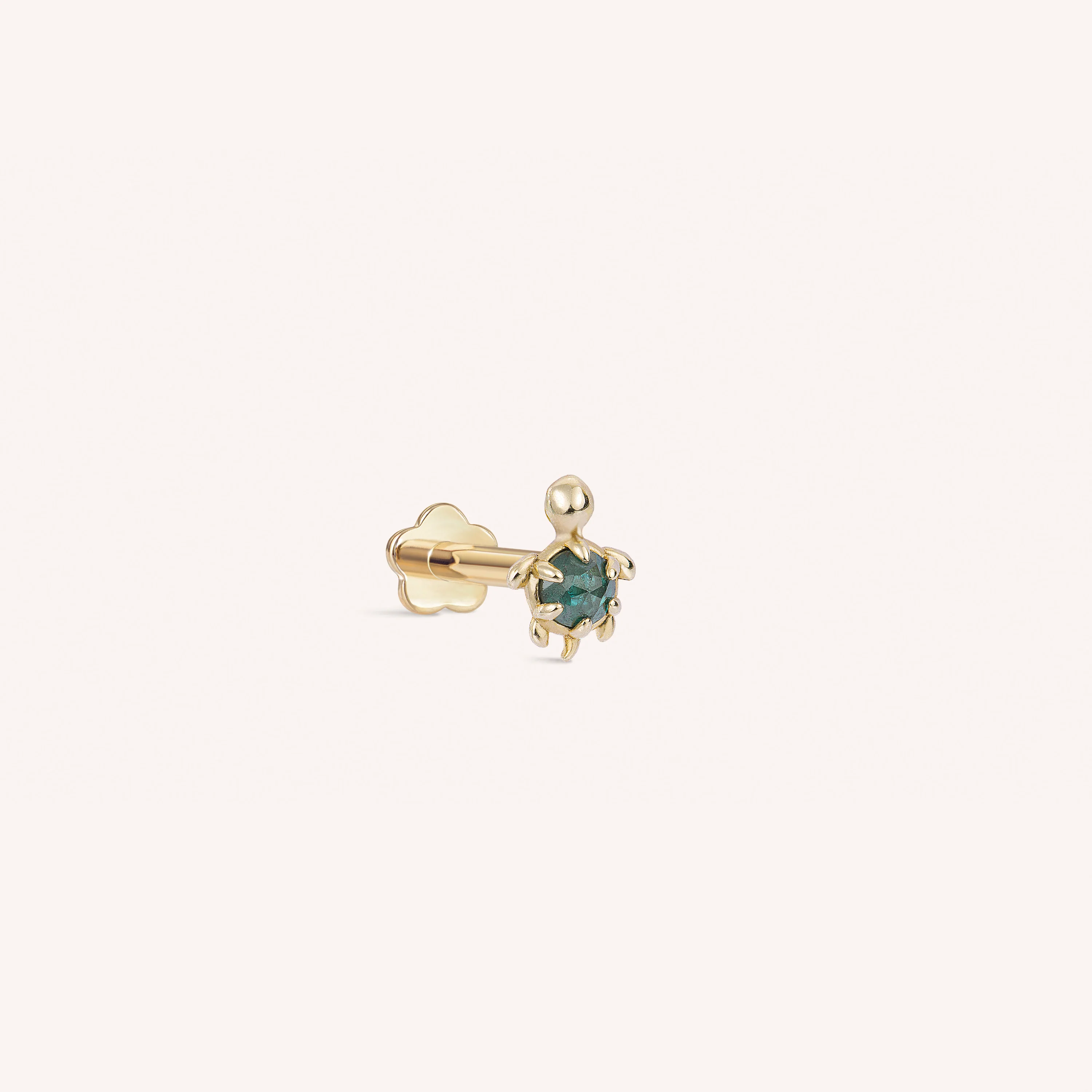 14K Solid Gold Turtle Diamond Flatback Earring