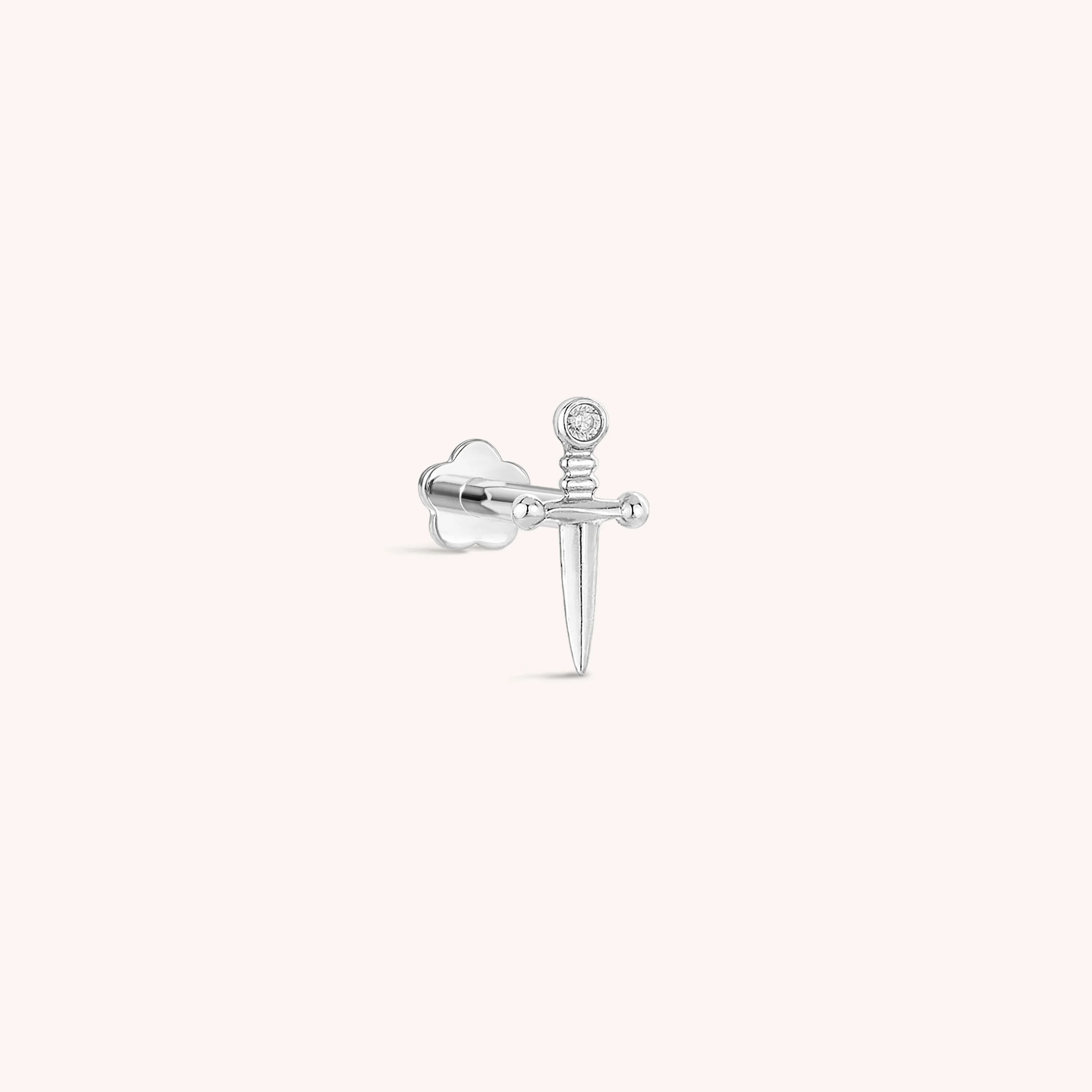 14K Solid Gold Sword CZ Flatback Earring