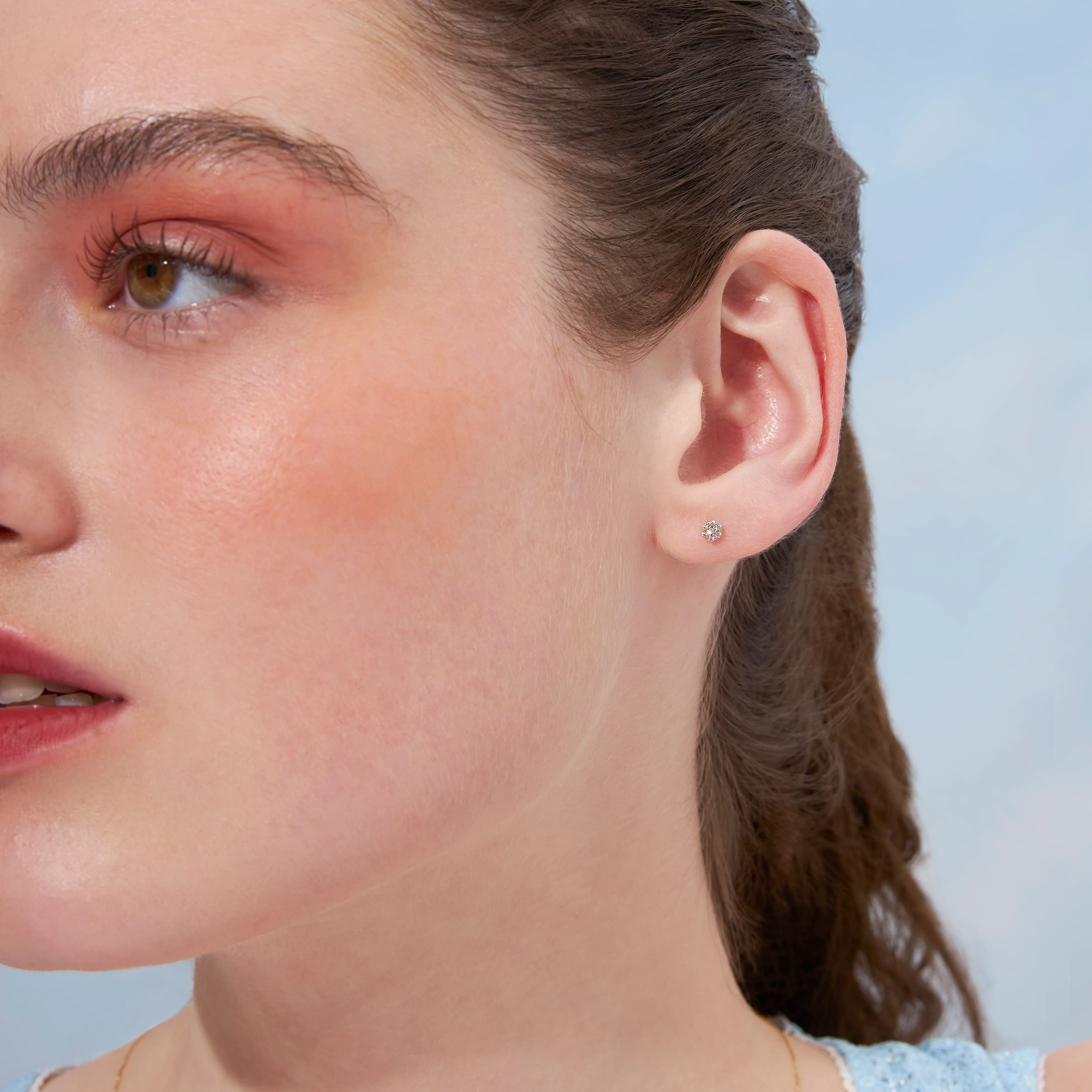 14K Solid Gold Mini Honeycomb Flatback Earring