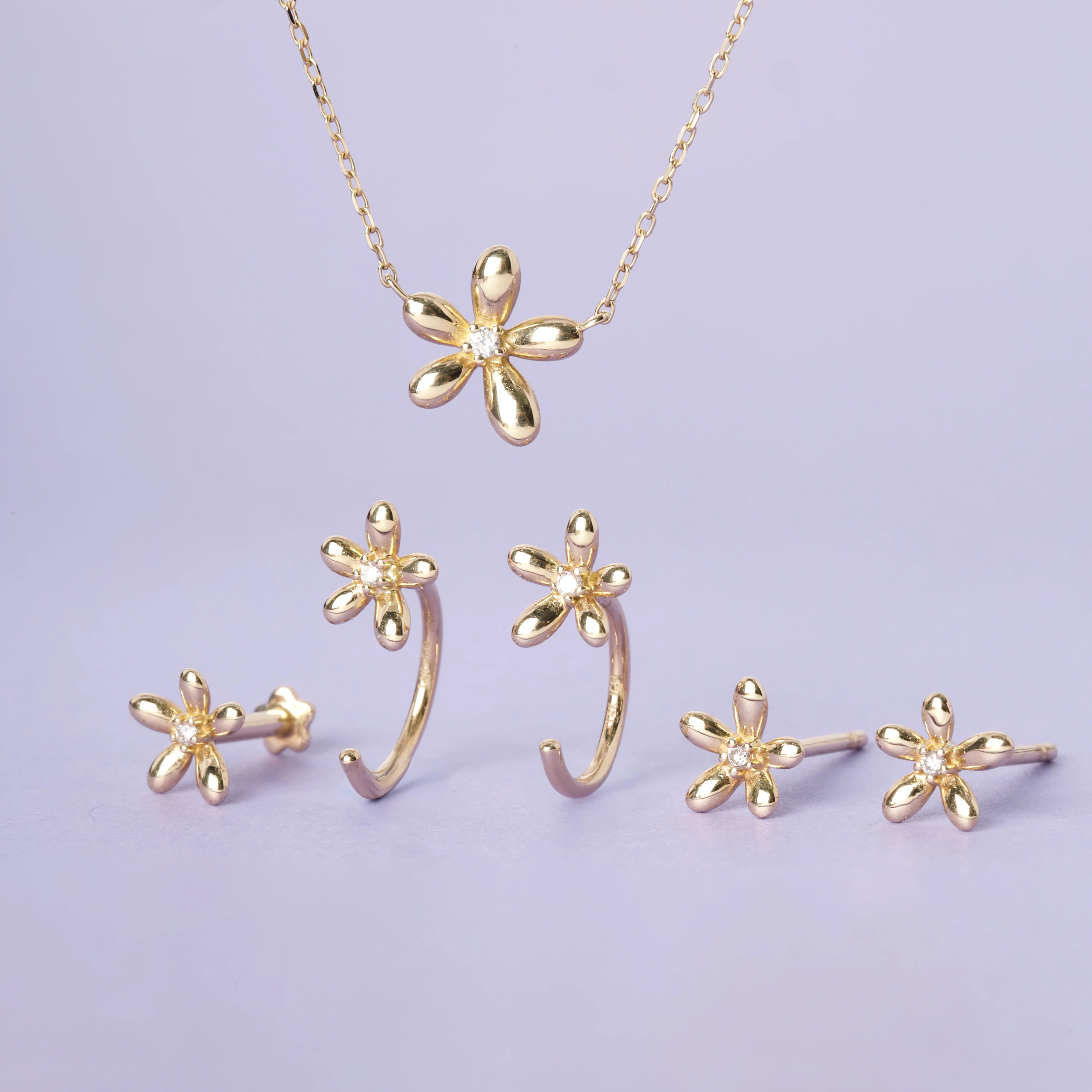 14K Solid Gold Floraison Diamond Stud Earrings