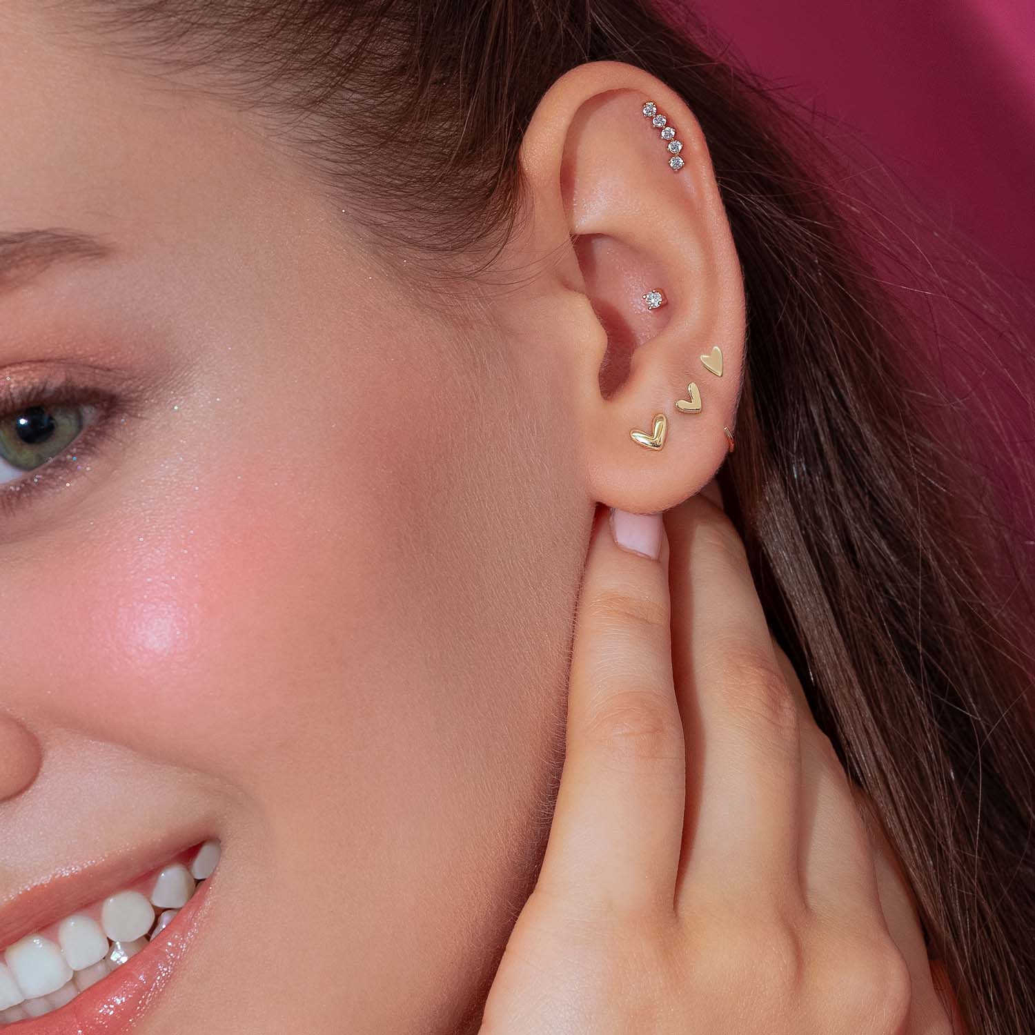 14K Solid Gold Love Heart Threaded Labret Earring