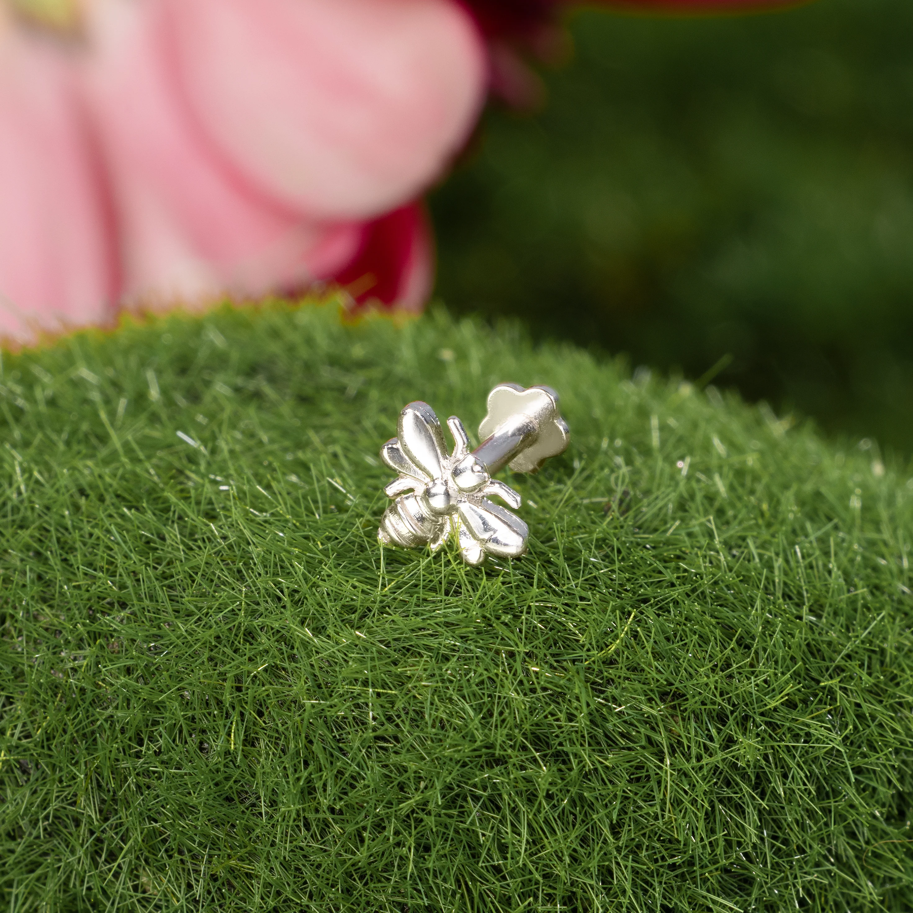 14K Solid Gold Bumblebee Flatback Earring