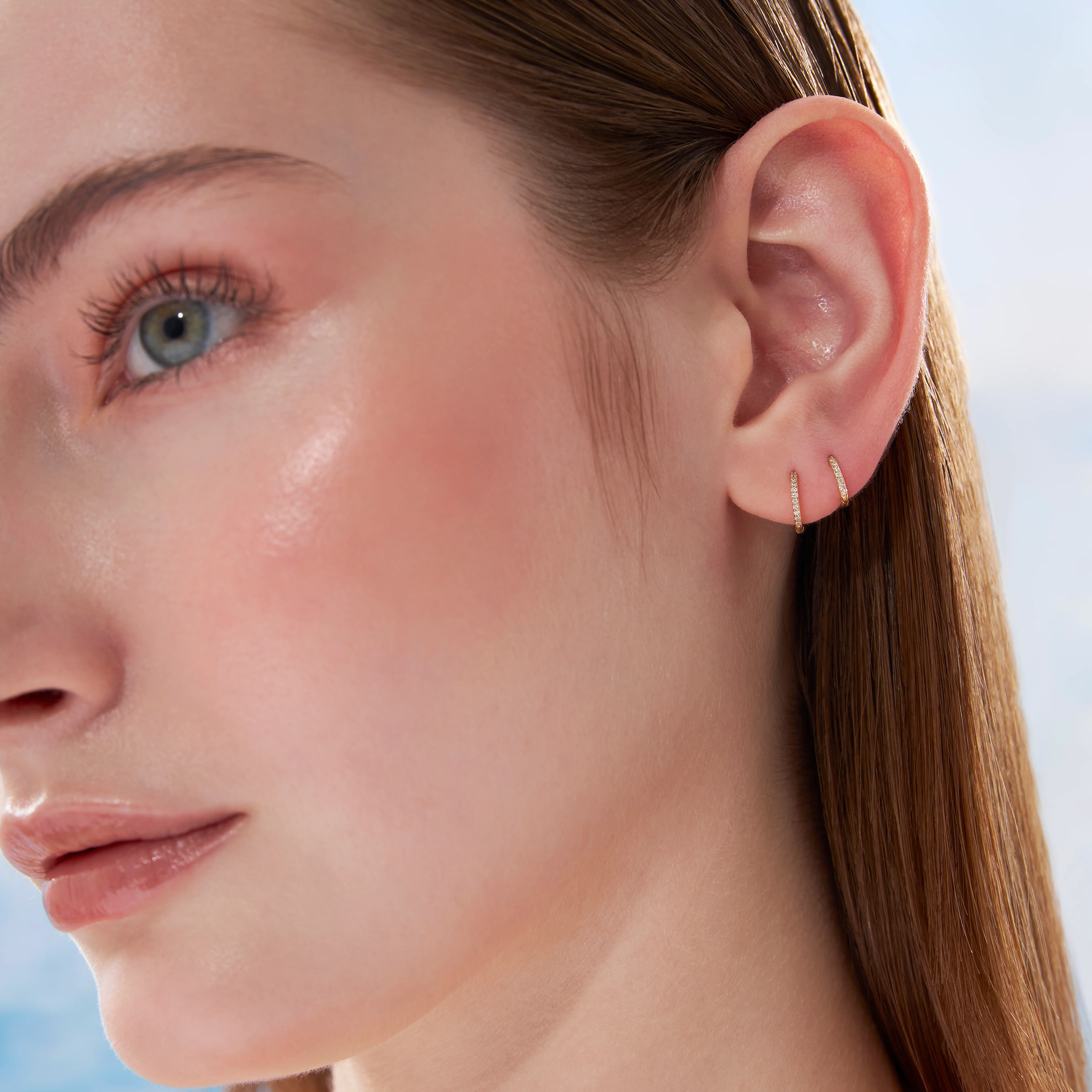 14K Solid Gold Mini Eternity Hoop Earring 6mm