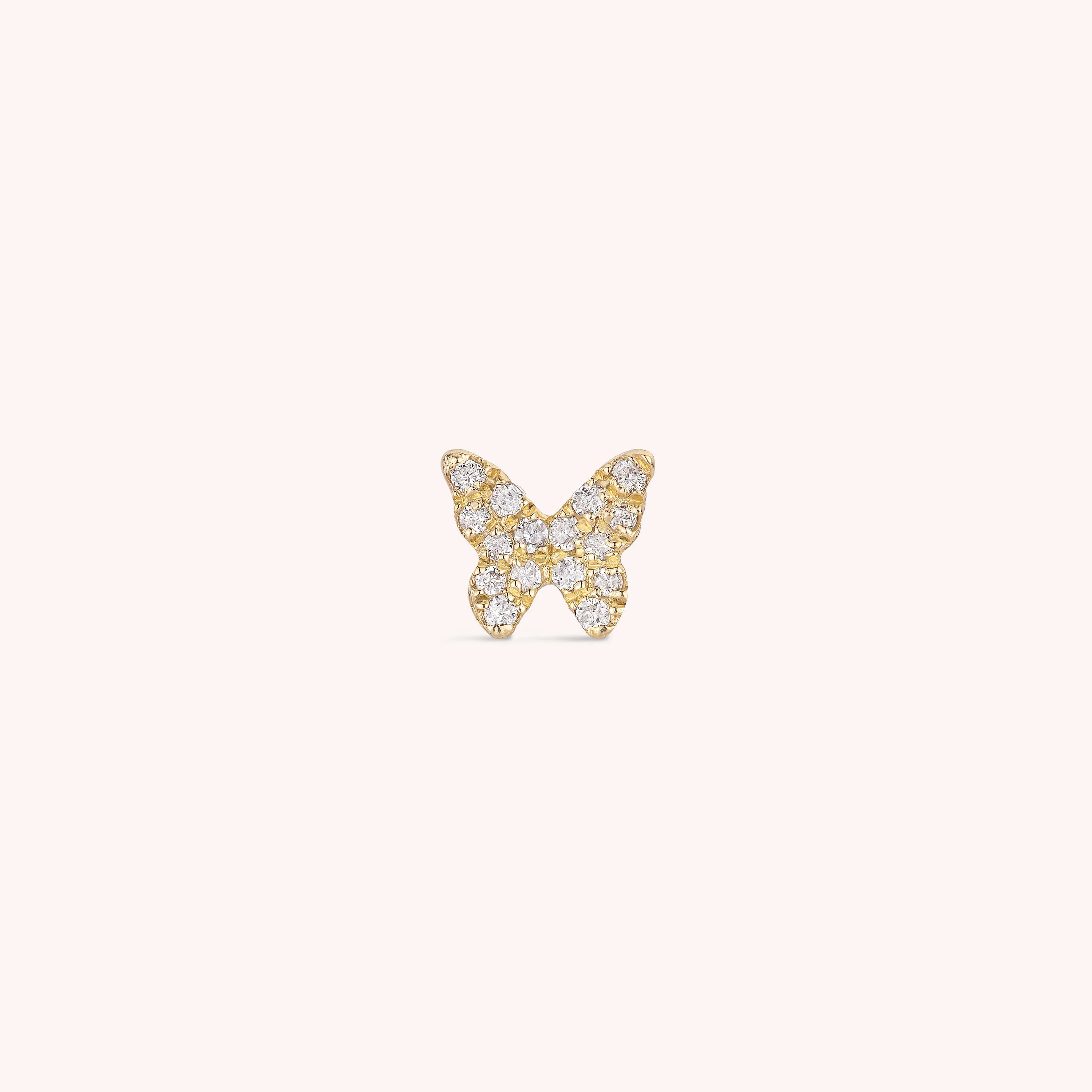 14K Solid Gold Mini Pavé Diamond Butterfly Flatback Earring