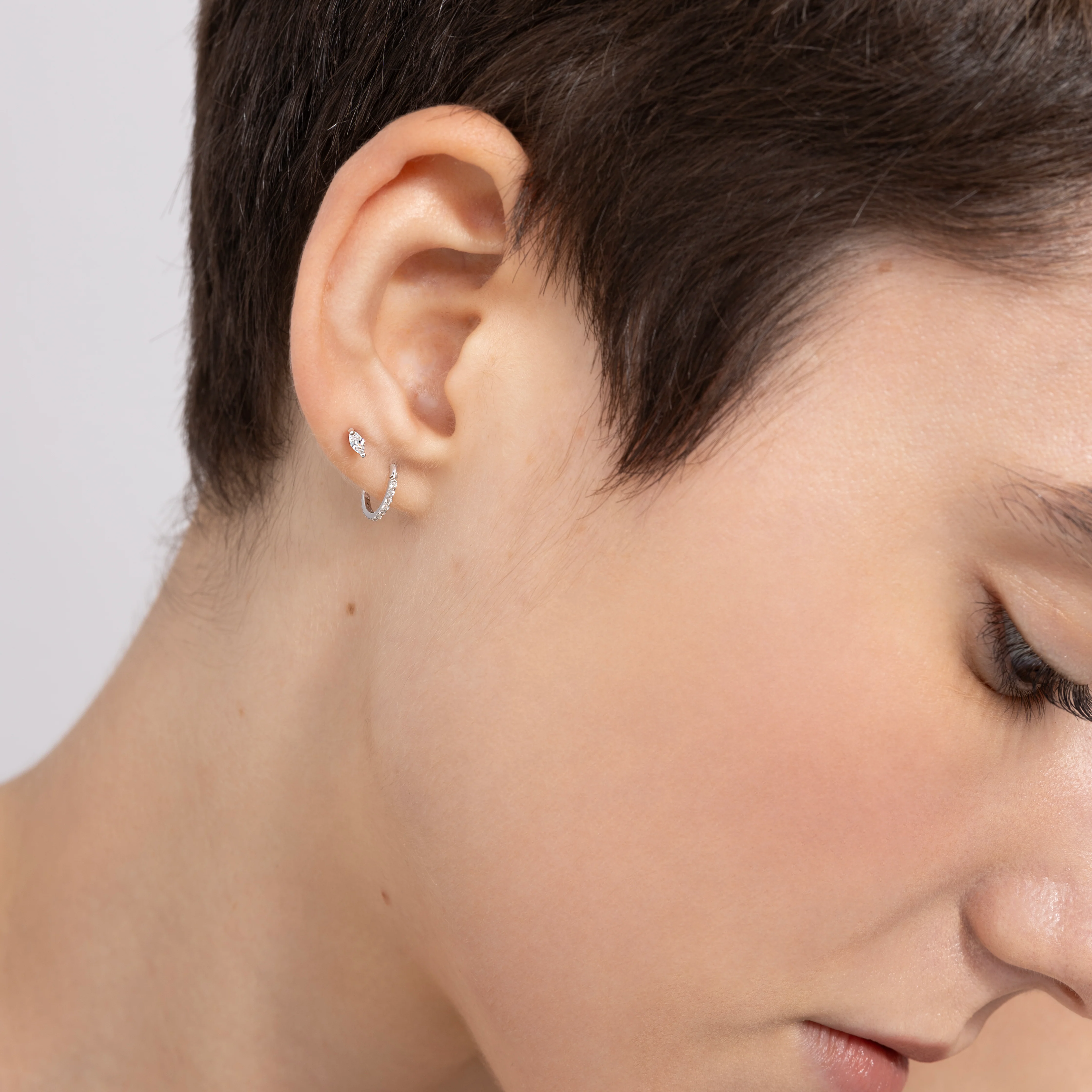 14K Solid Gold Marquise Cut Flatback Earring