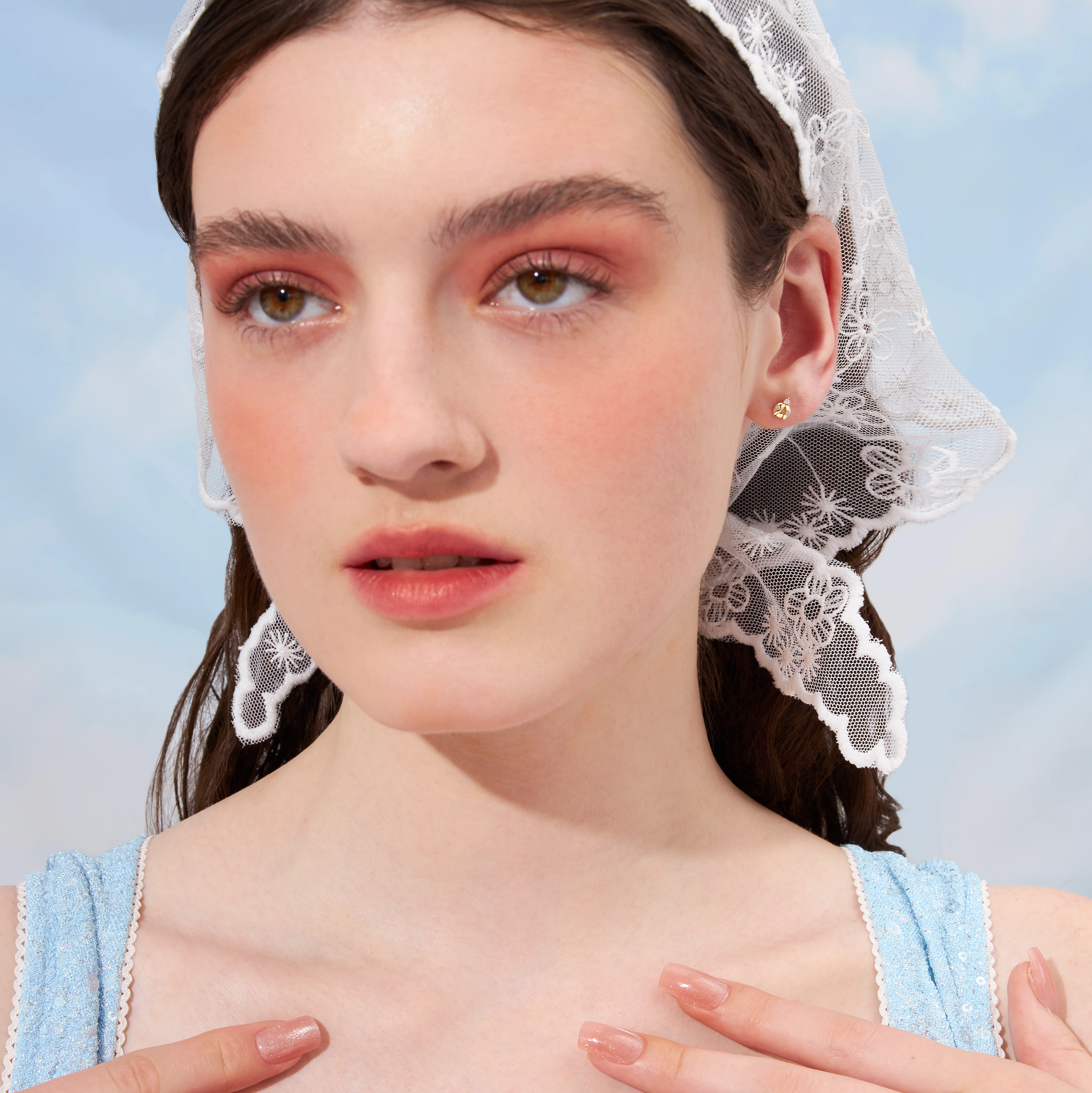 14K Solid Gold Ladybug Flatback Earring