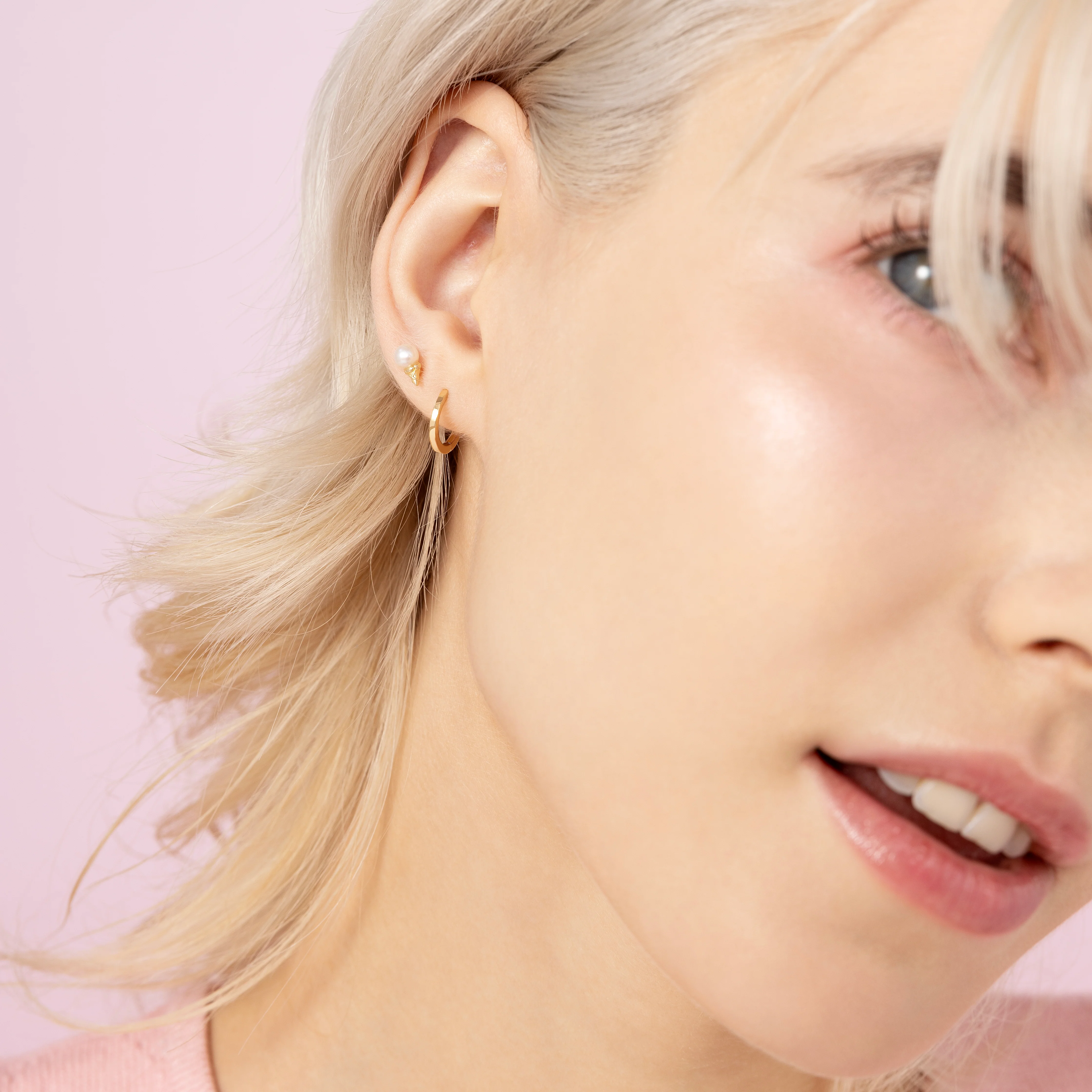 14K Solid Gold Freshwater Pearl Ice Cream Cone Flatback Earring