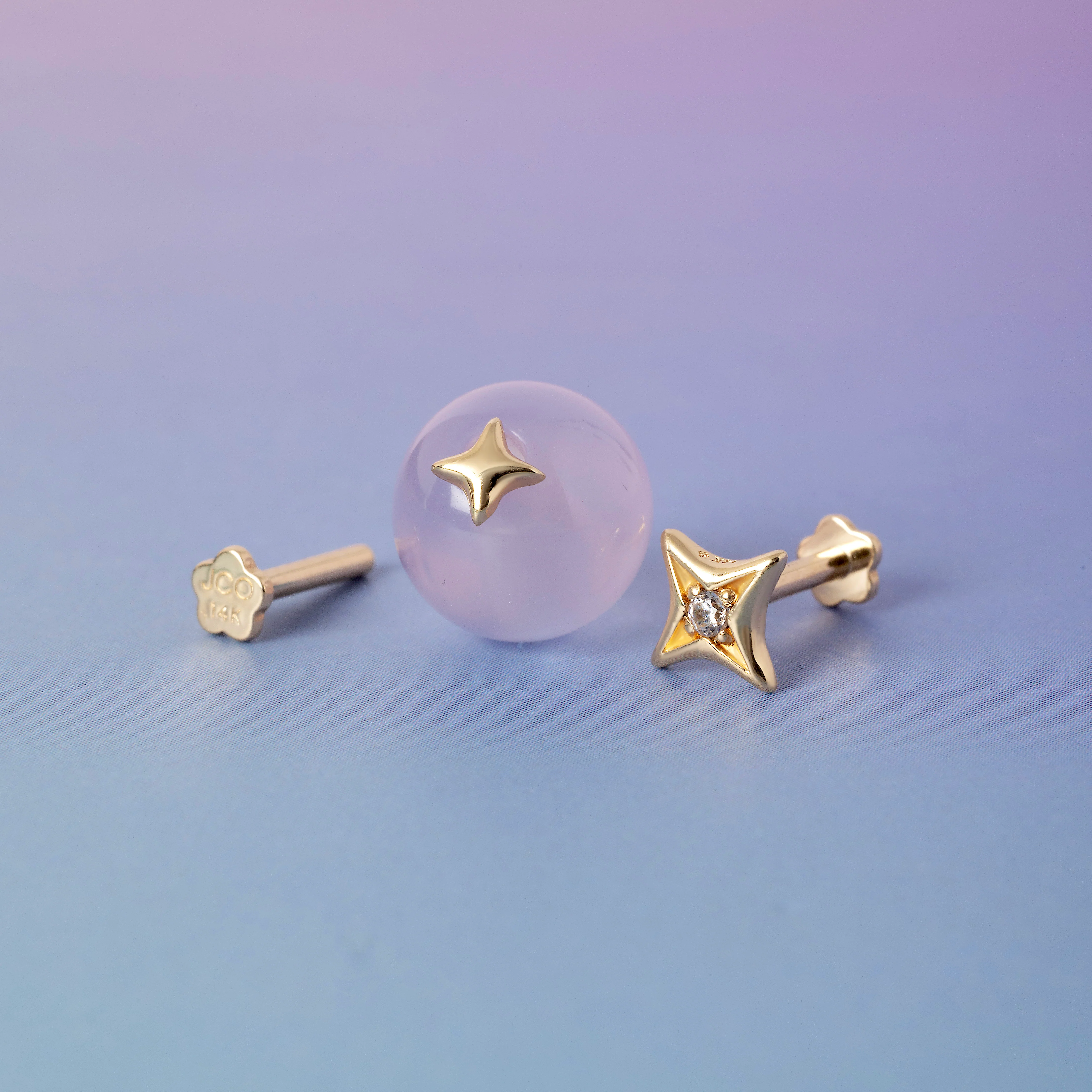 14K Solid Gold Micro Flare Star Flatback Earring