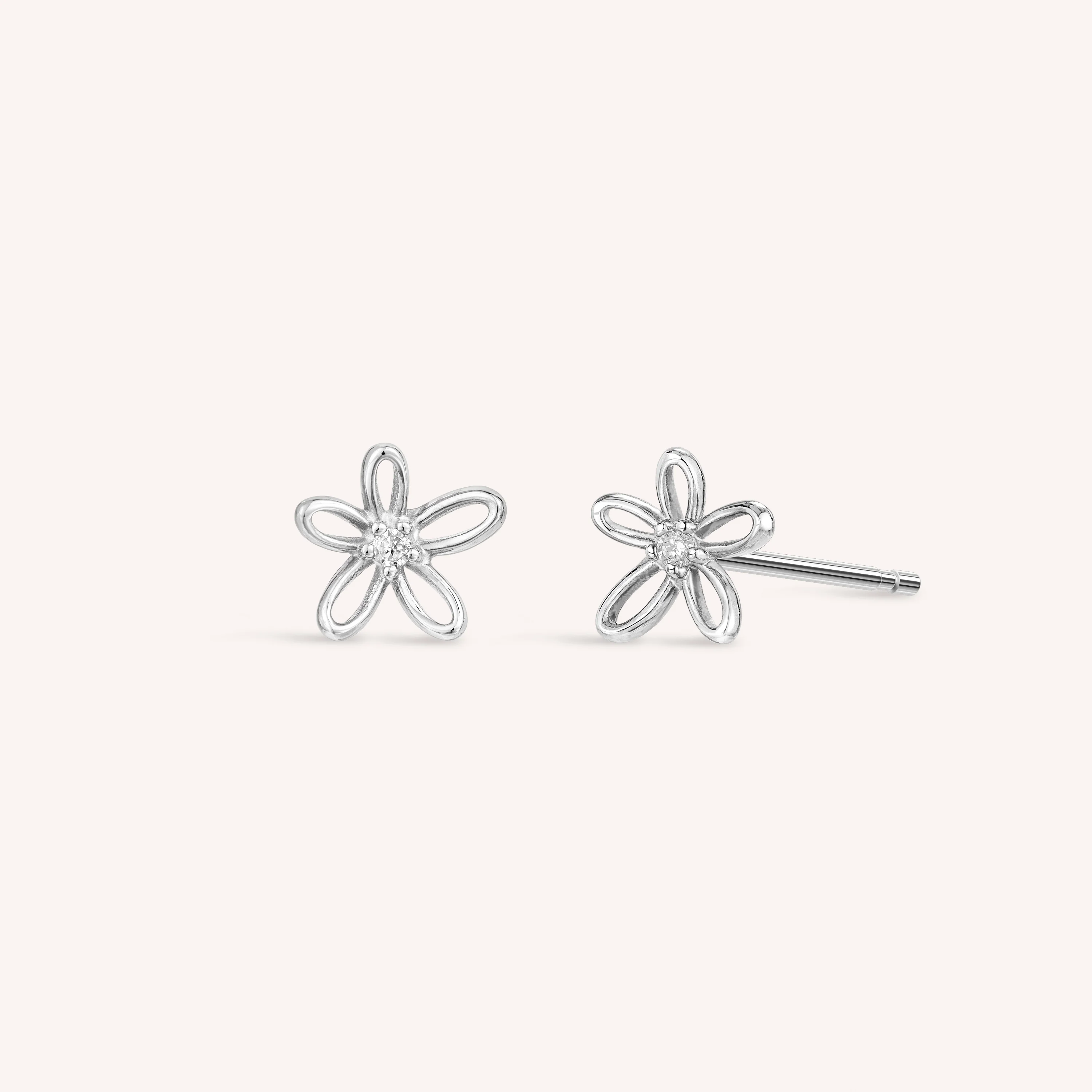 14K Solid Gold Floraison Halo Diamond Stud Earrings