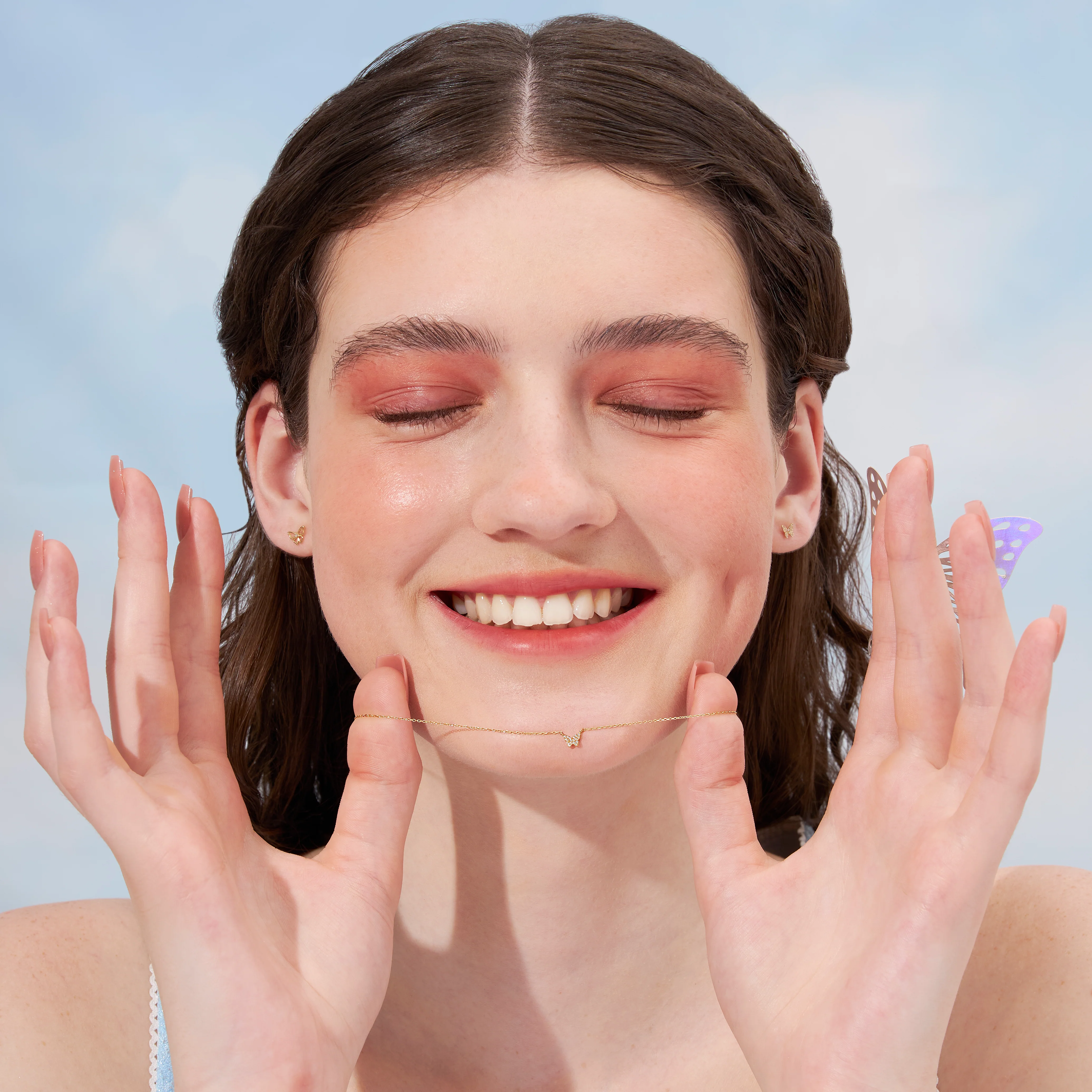 14K Solid Gold Mini Pavé Diamond Butterfly Necklace