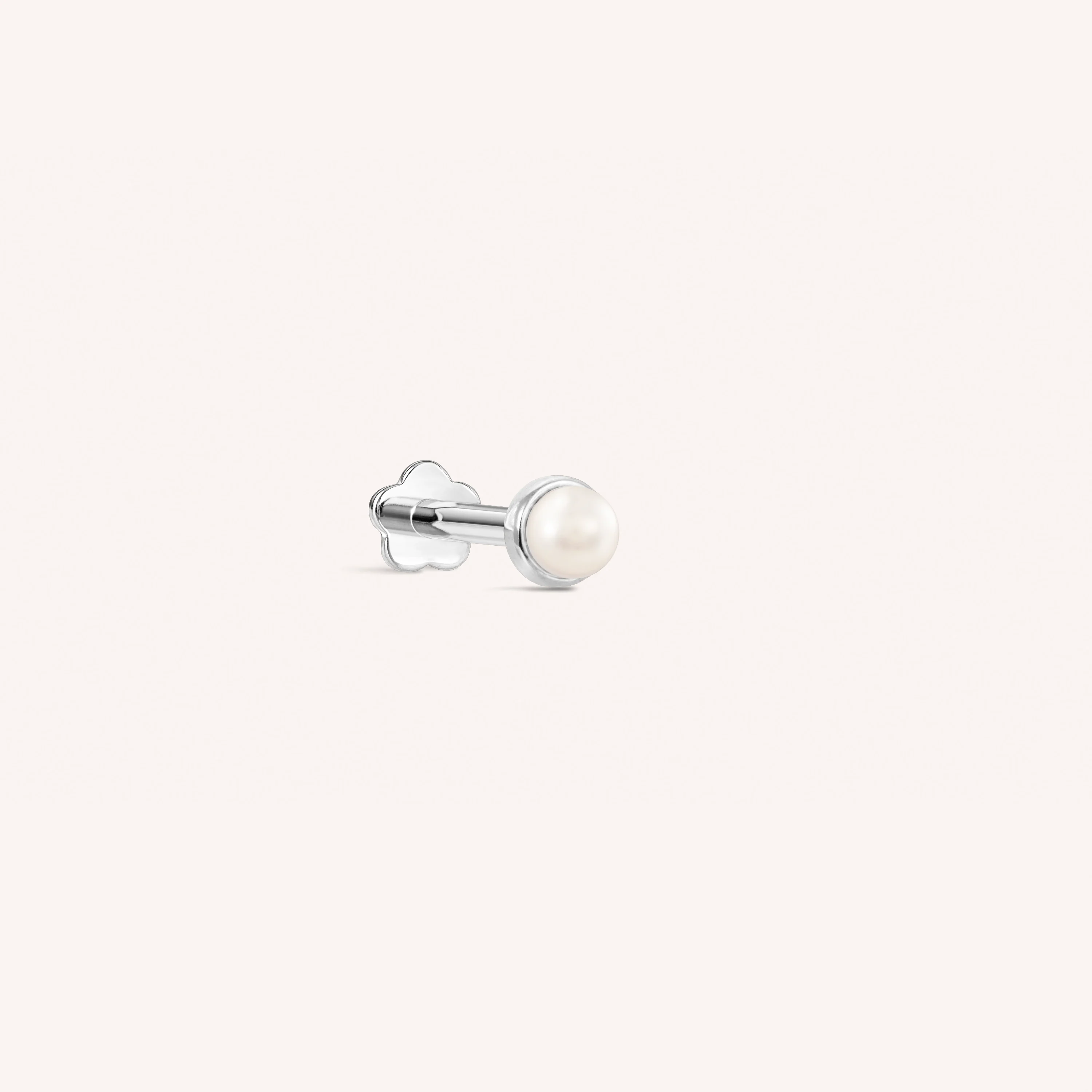 14K Solid Gold Mini Genuine Pearl Bezel Flatback Earring