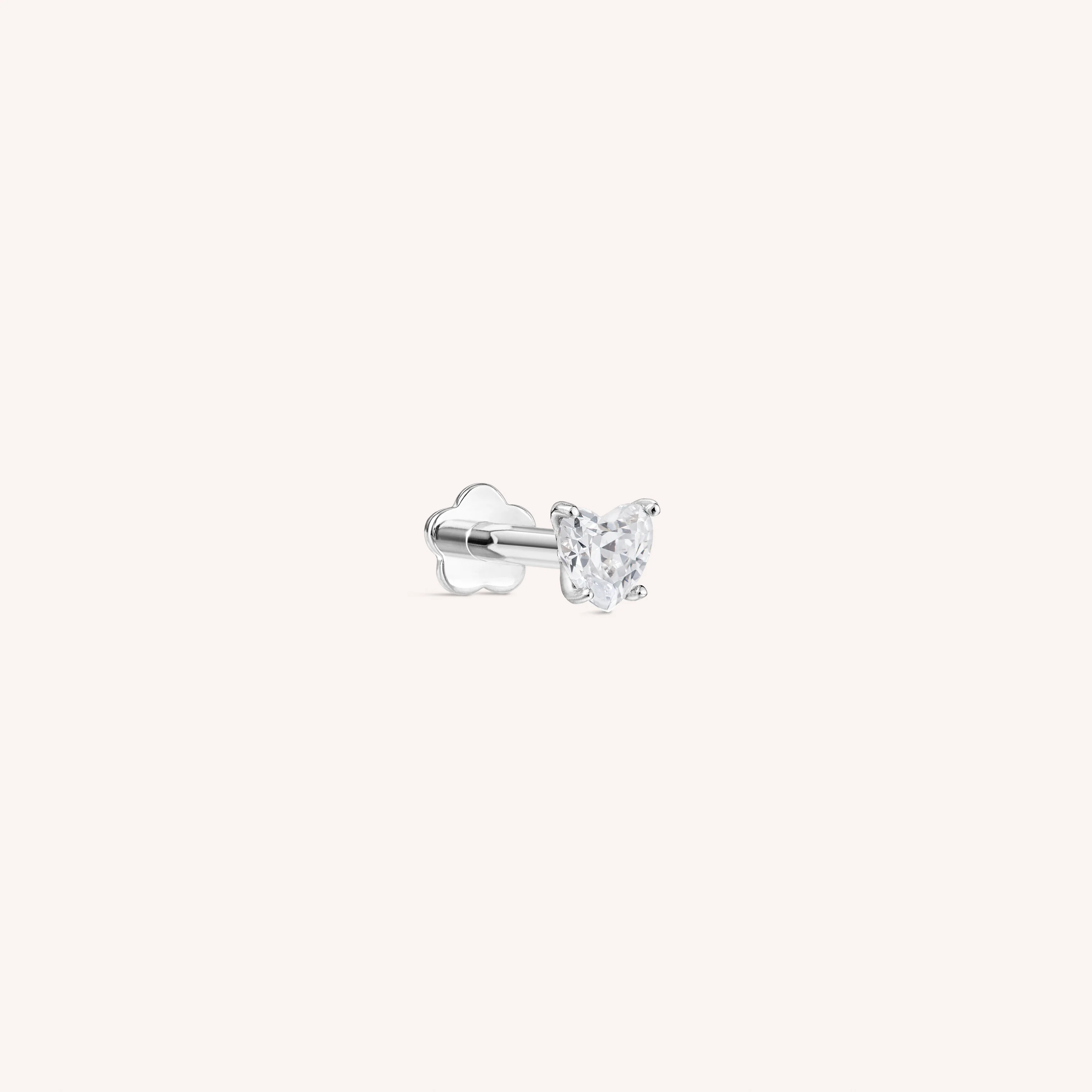 14K Solid Gold LoveBeat CZ Flatback Earring