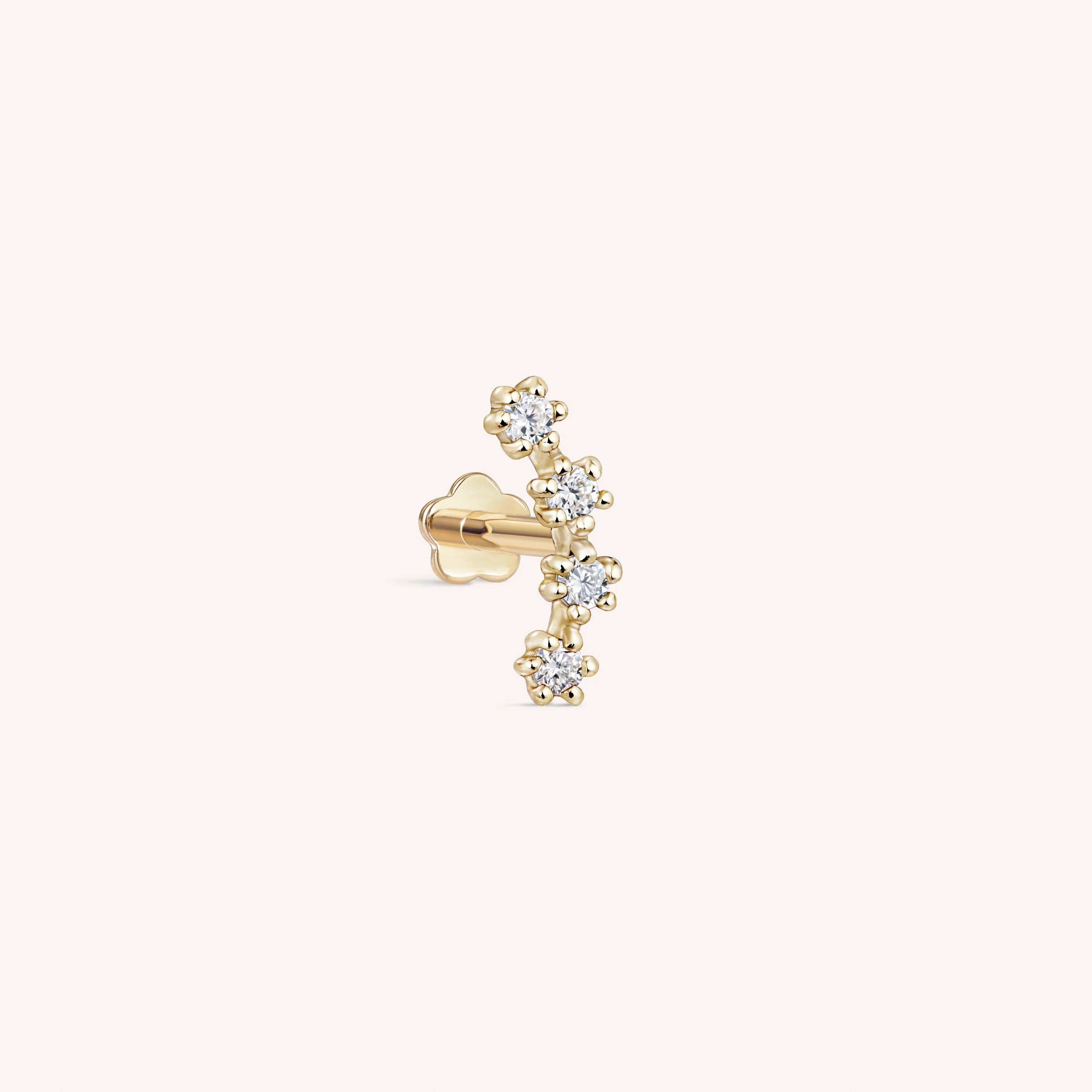 14K Solid Gold Star Cluster Flatback Earring