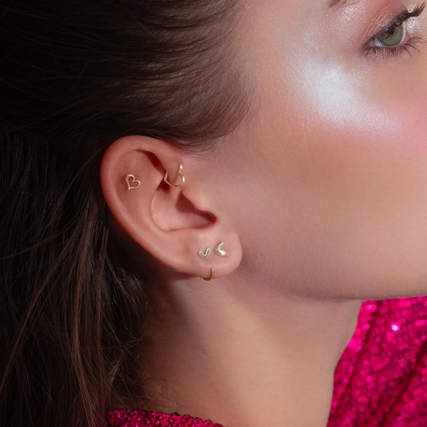 14K Solid Gold Love Loop Clicker Hoop