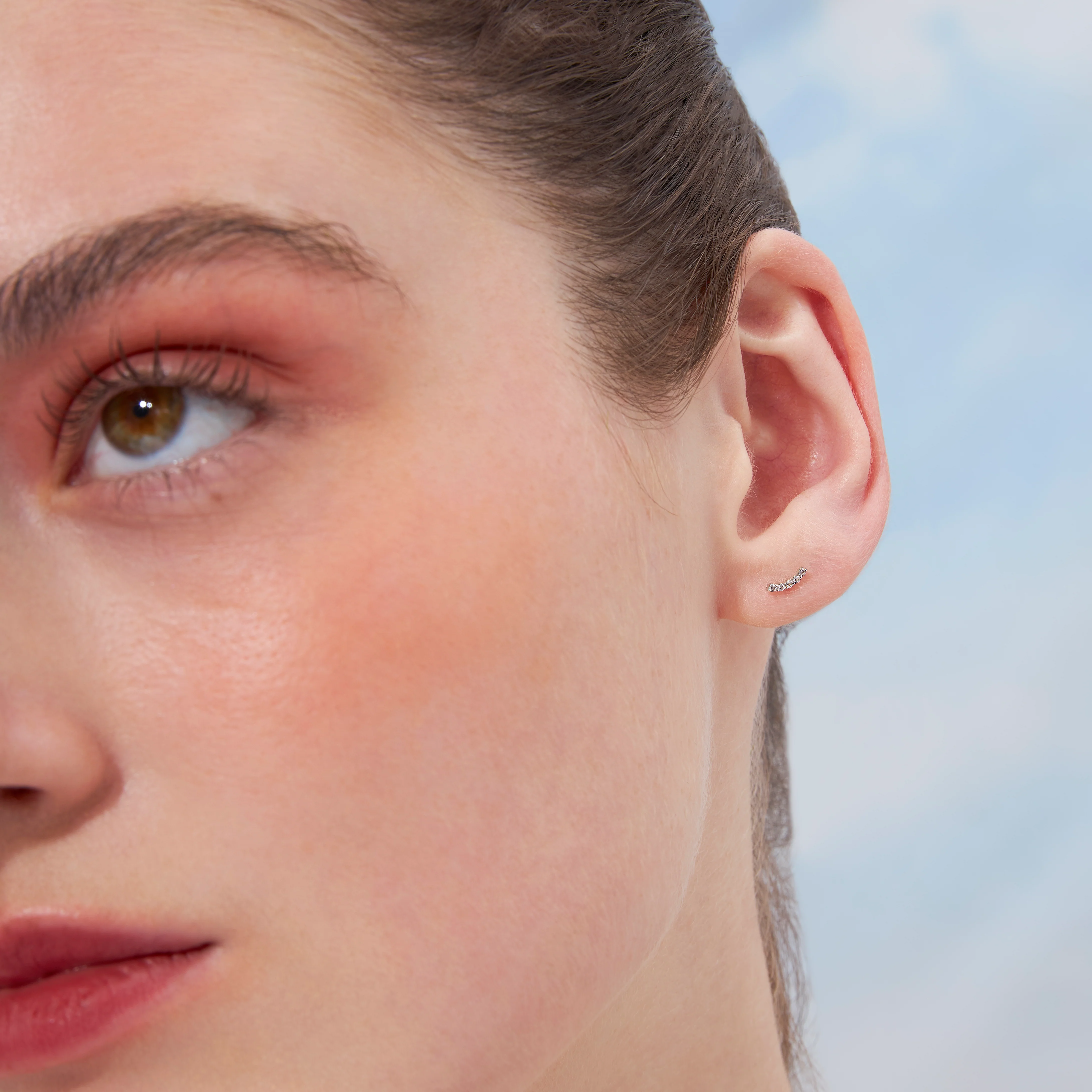 14K Solid Gold CZ Curve Flatback Earring