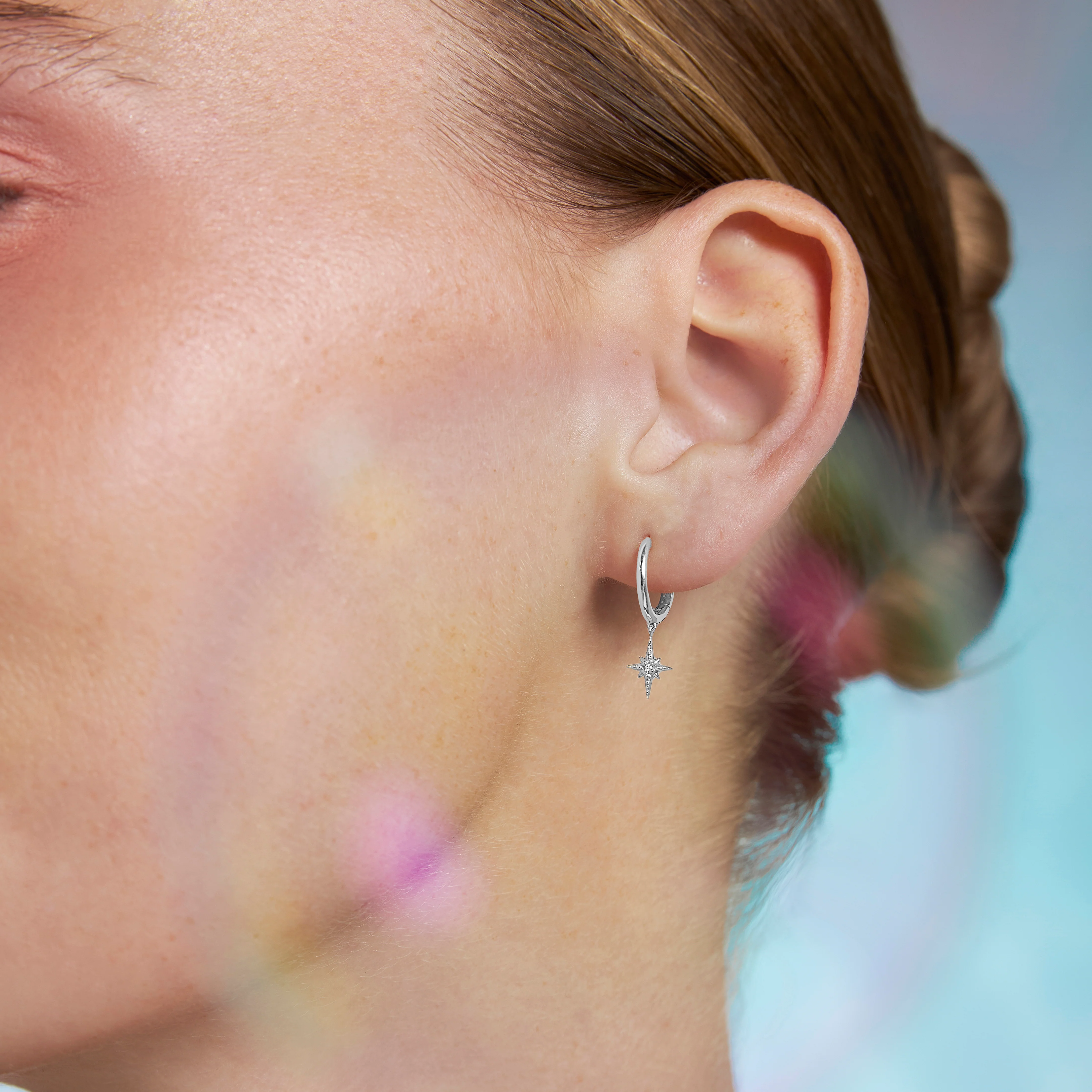 14K Solid Gold Interstellar Diamond Hoop Earrings