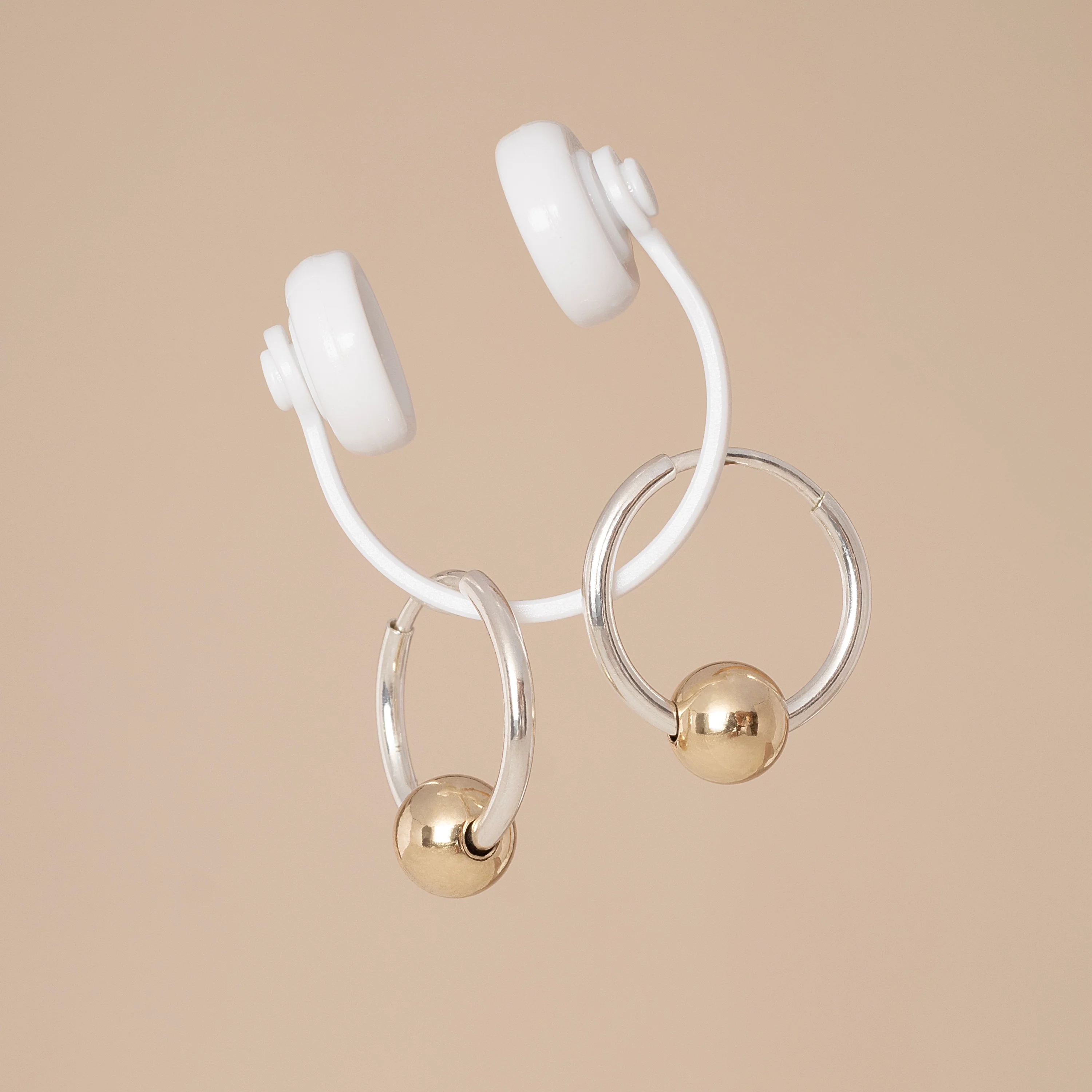 Round Ball Two Tone Hoop Earrings