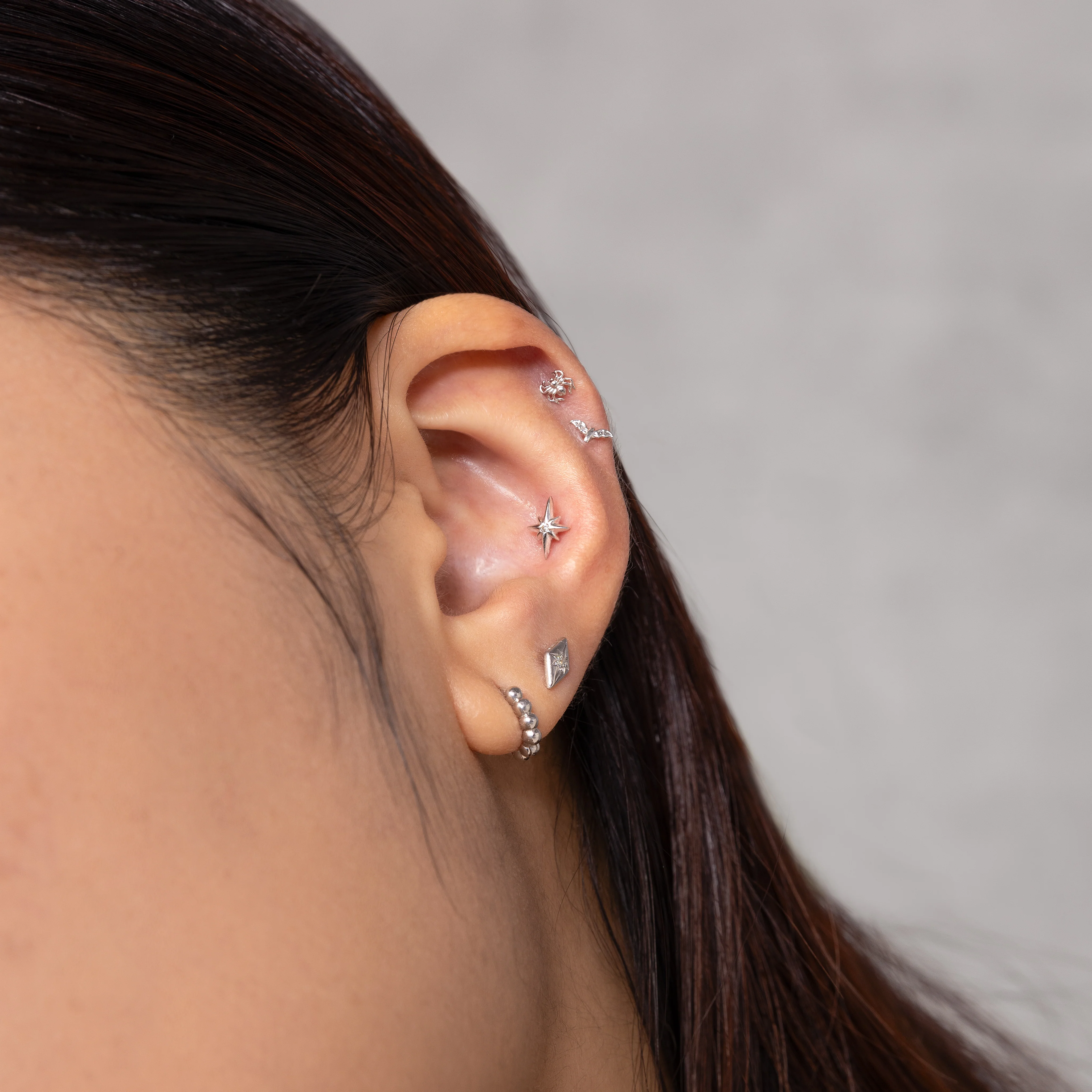 14K Solid Gold Bubble Tiny Hoop Earring