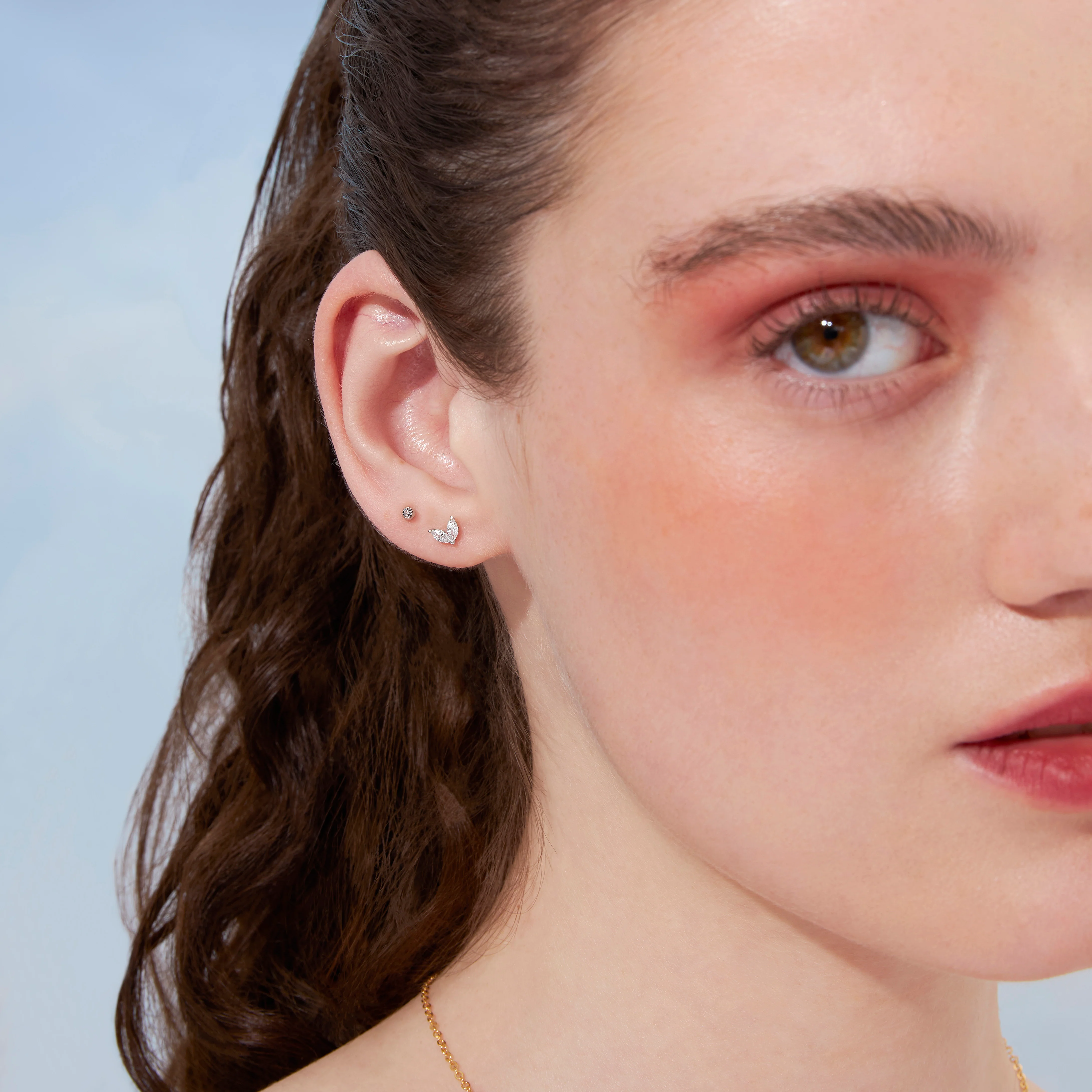 14K Solid Gold Tiny Gem Ball Flatback Earring