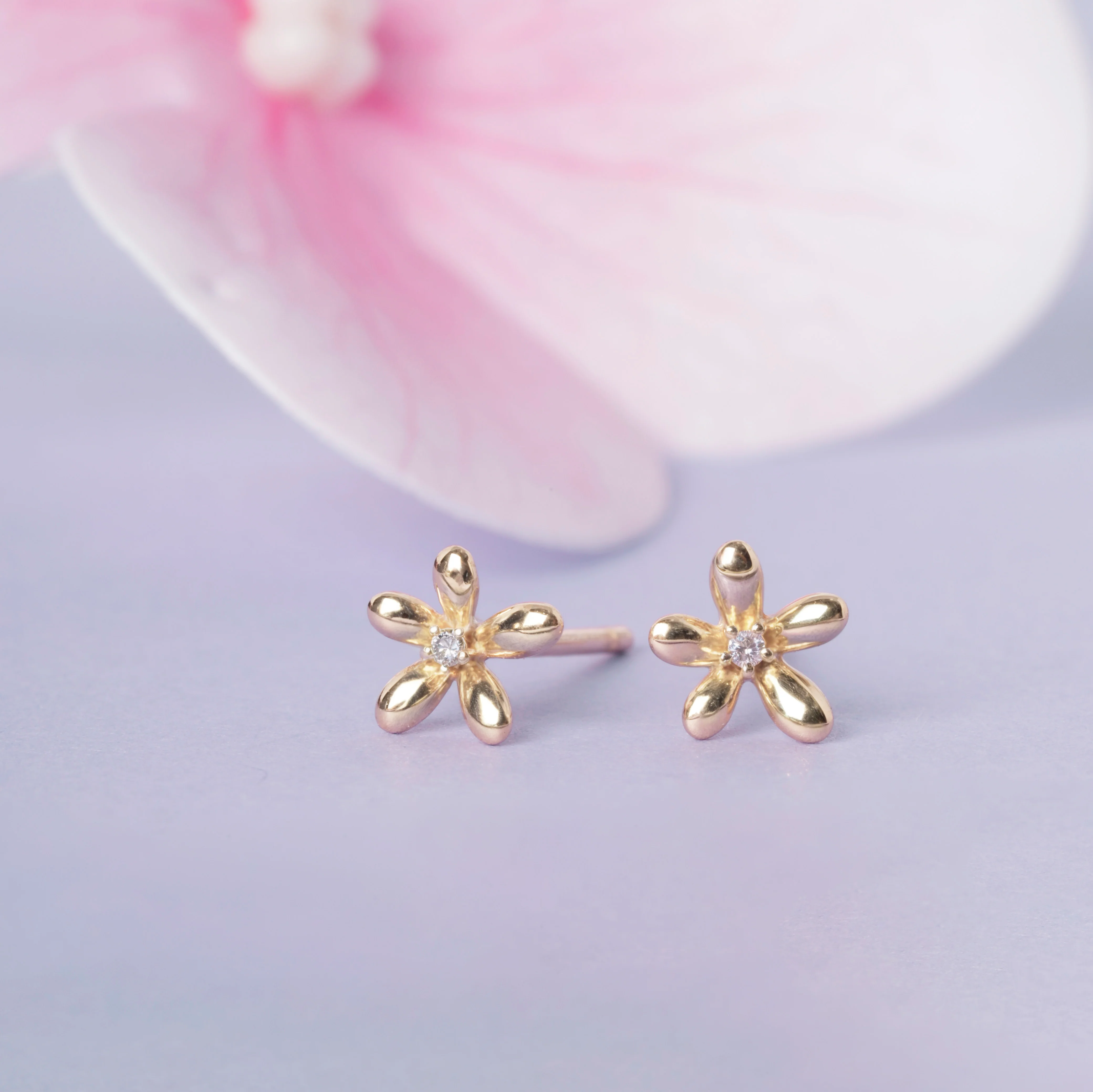 14K Solid Gold Floraison Diamond Stud Earrings