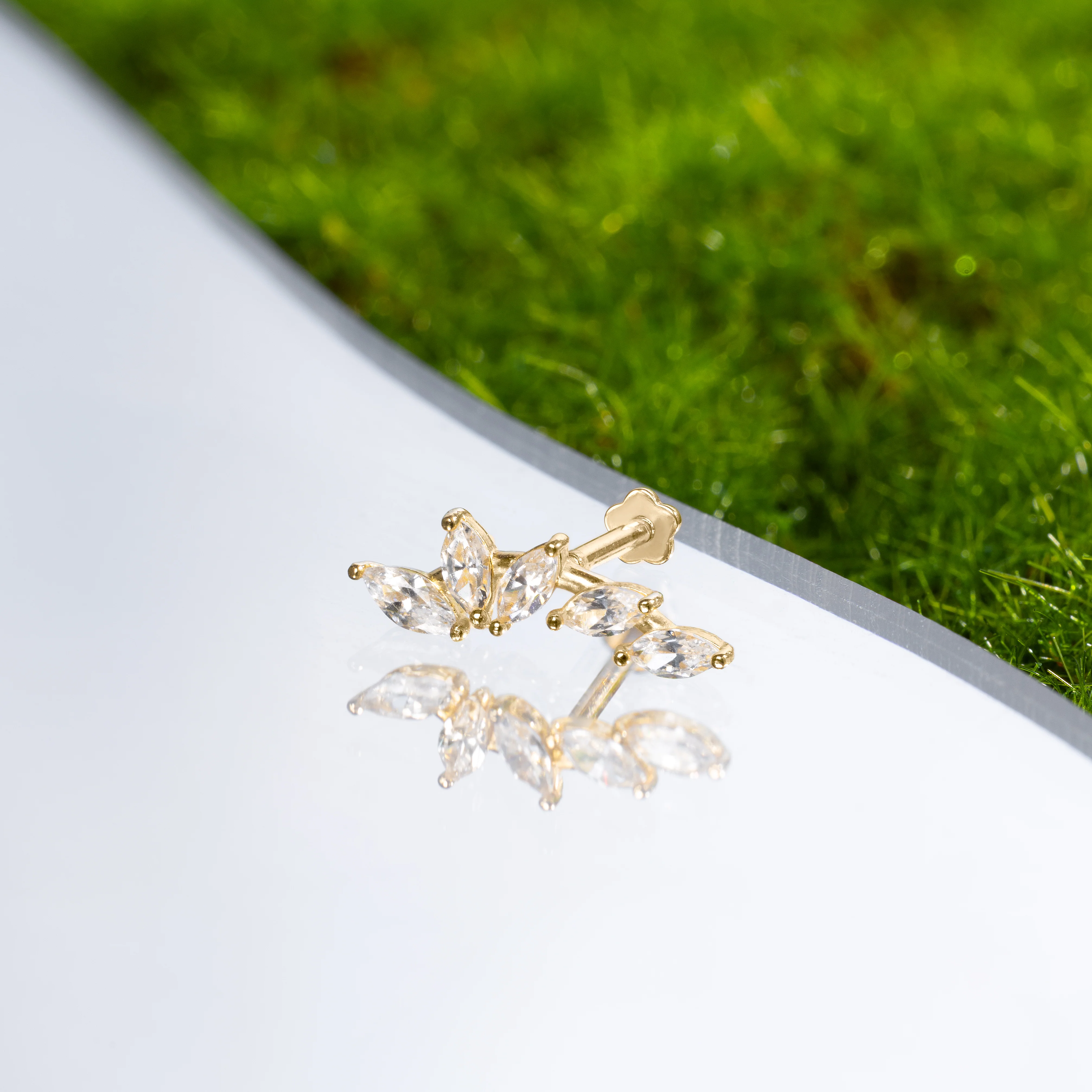 14K Solid Gold Cluster Marquise Flatback Earring