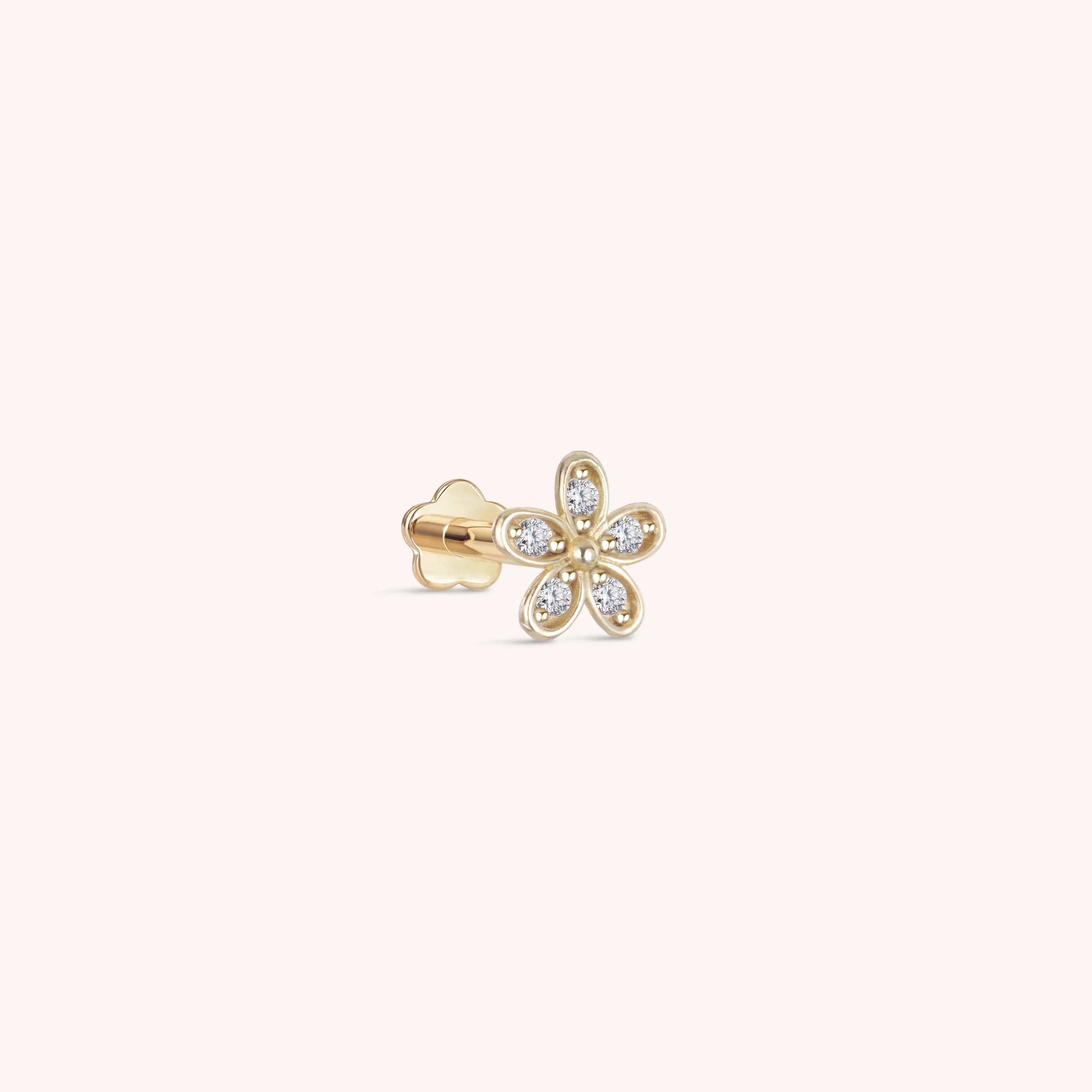 14K Solid Gold Daisy Flower Flatback Earring