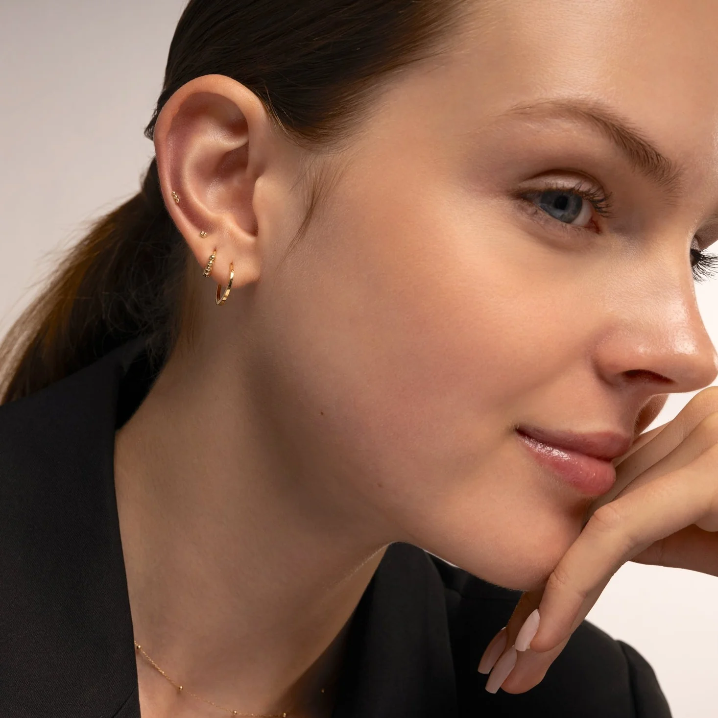 14K Solid Gold Mini Triple Bubble Bar Flatback Earring