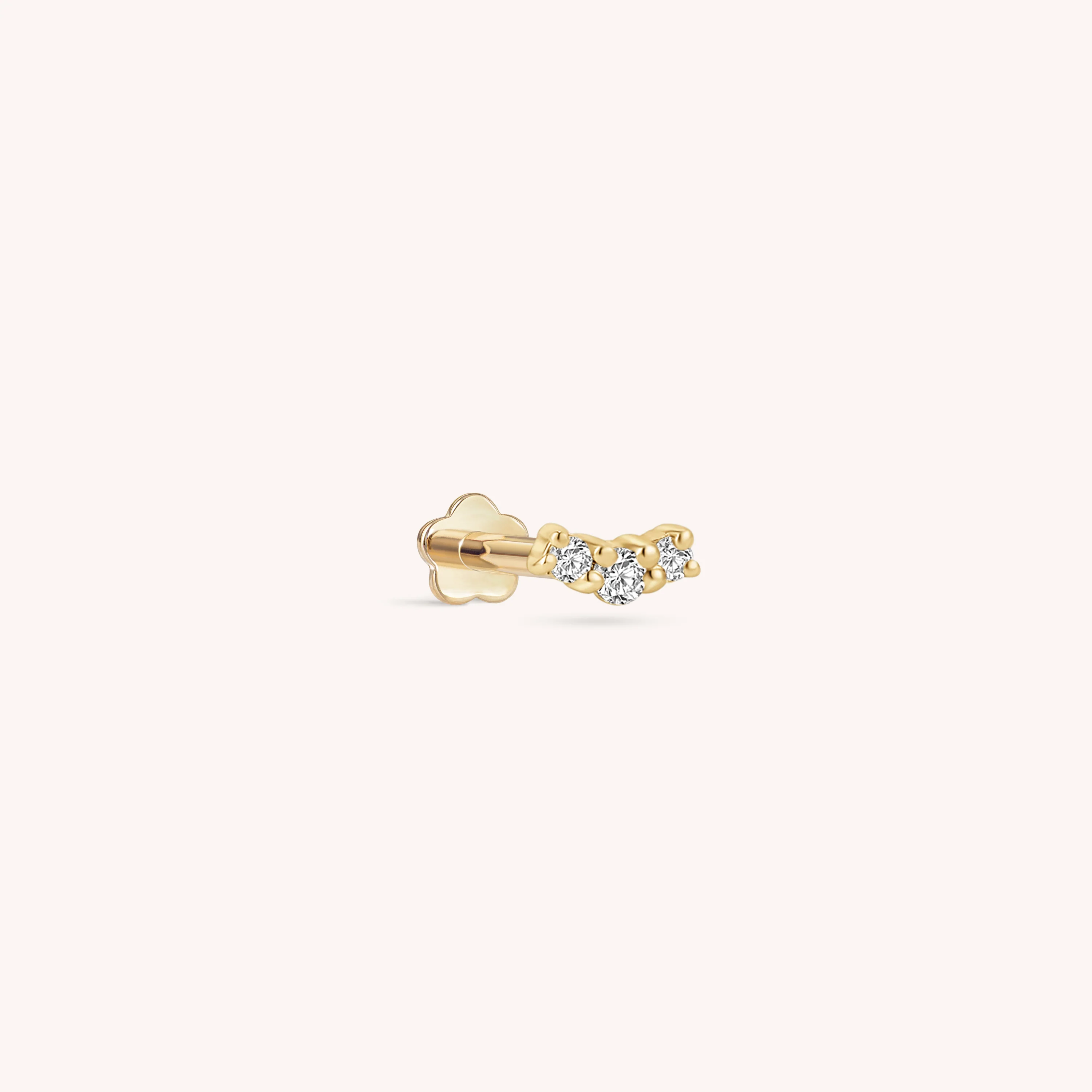 14K Solid Gold Diamond Curve Flatback Earring