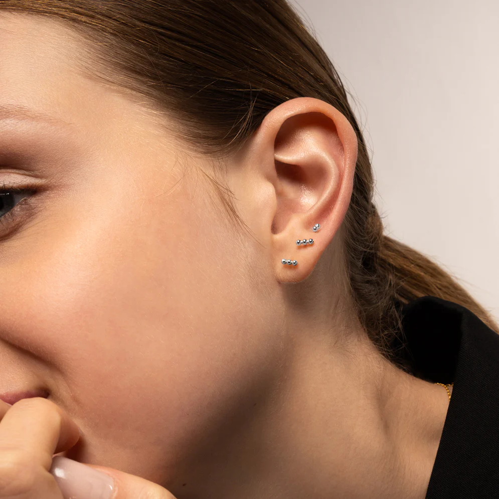 14K Solid Gold Mini Triple Bubble Bar Flatback Earring