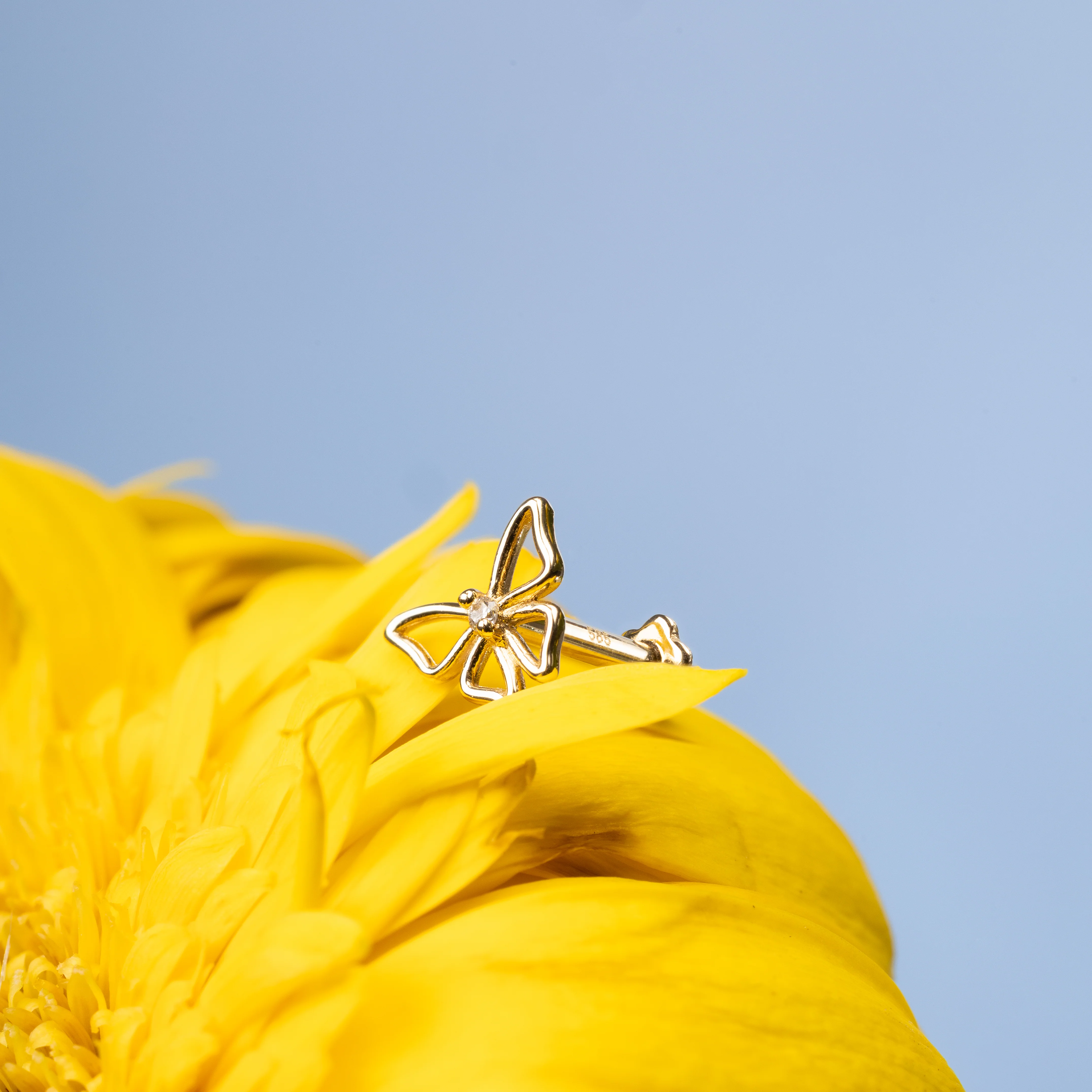 14K Solid Gold Halo Butterfly Diamond Flatback