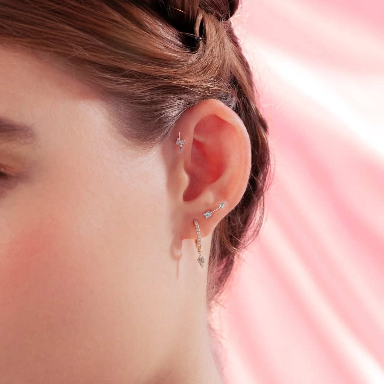 14K Solid Gold Diamond Little Thunder Flatback Earrings