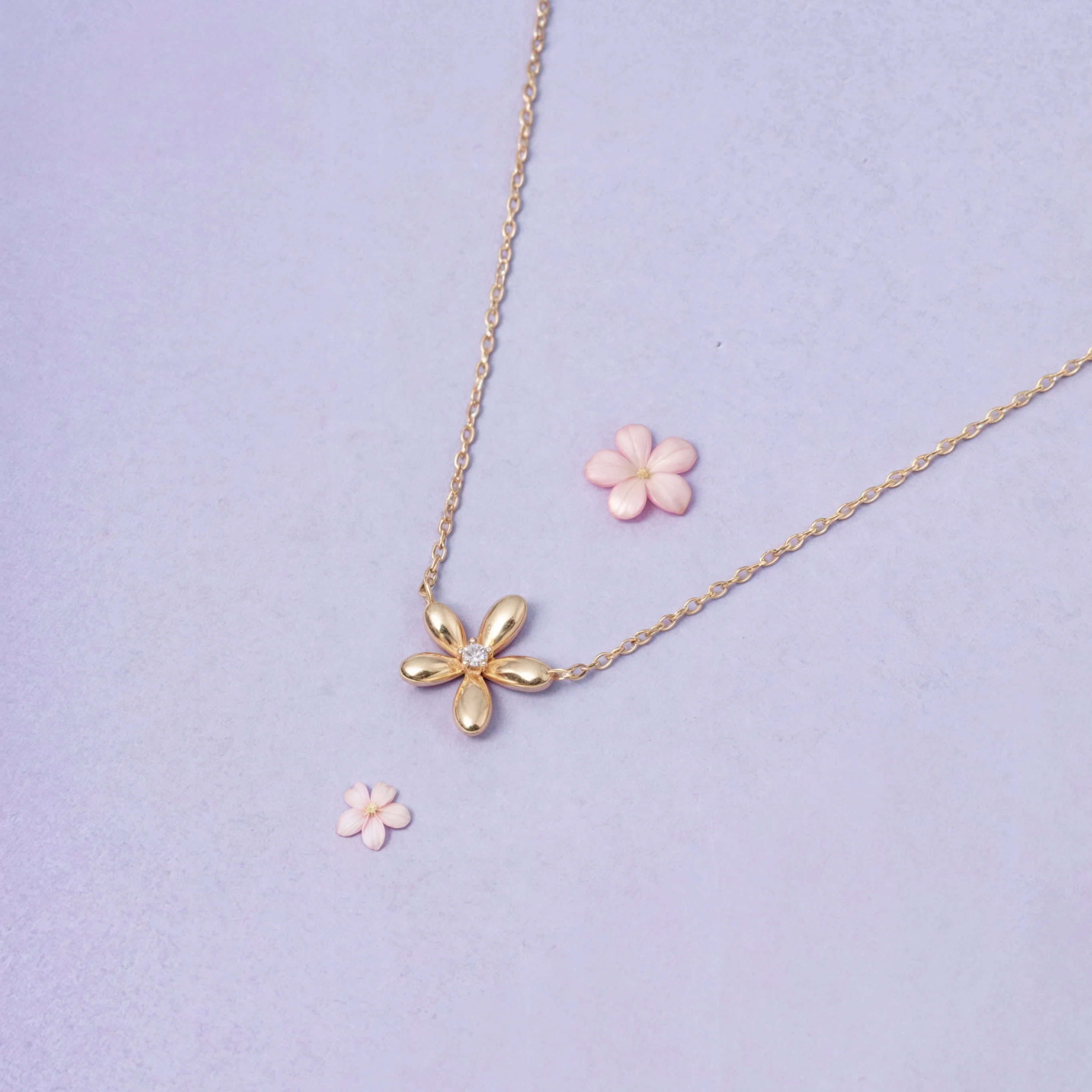 14K Solid Gold Floraison Diamond Necklace