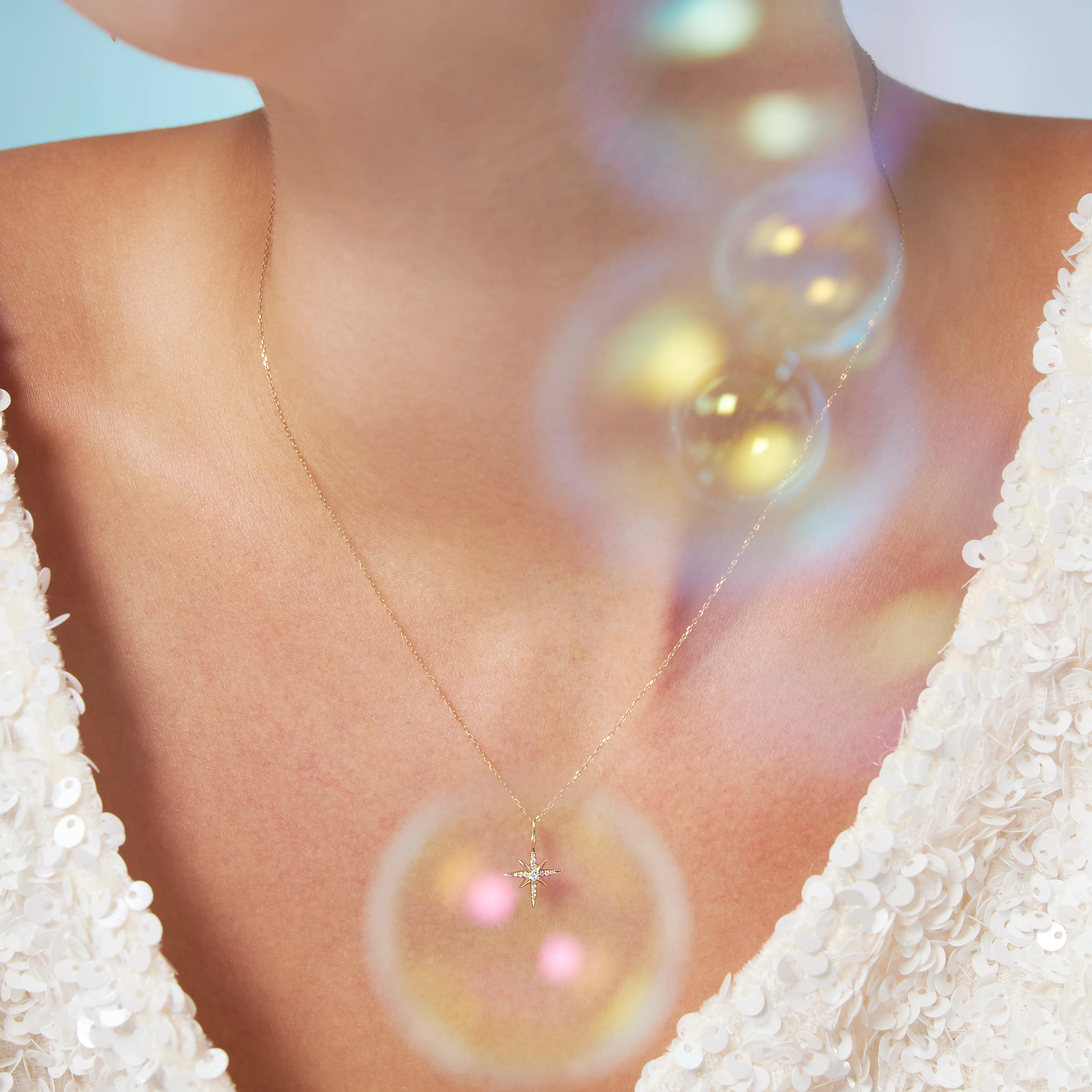 14K Solid Gold Pave Interstellar Diamond Necklace