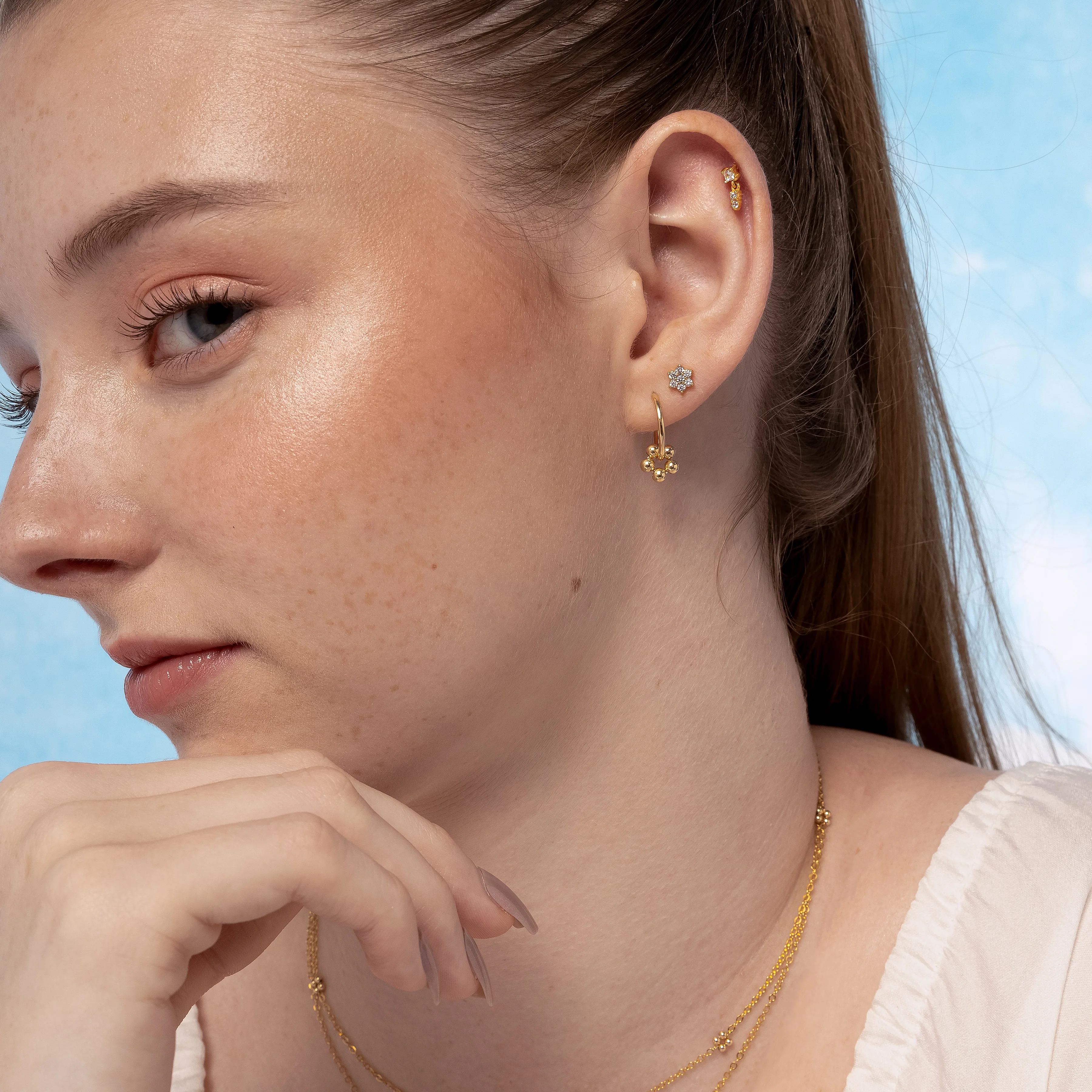 Floral Petal Beaded Hoop Earrings