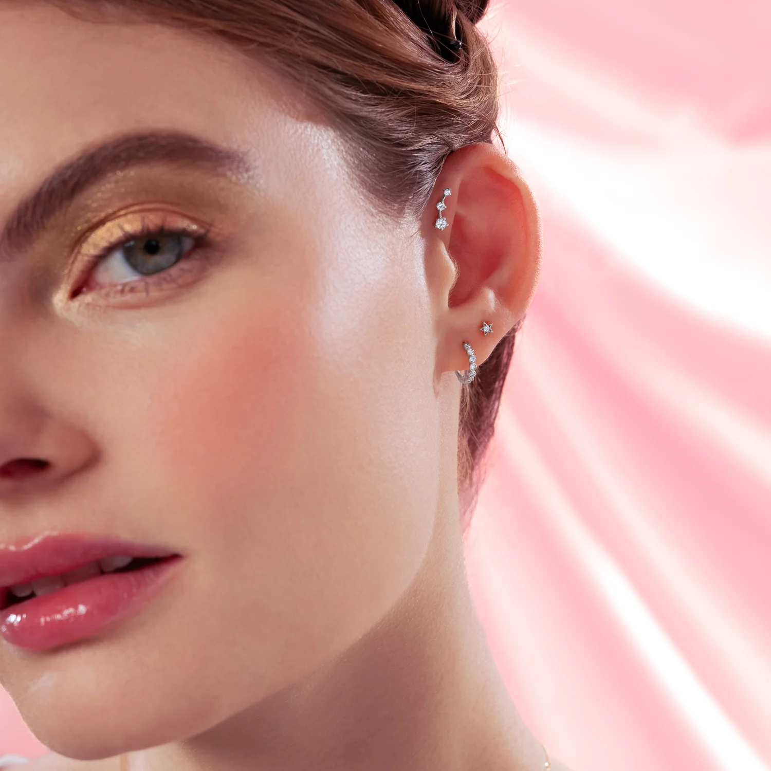 14K Solid Gold Shiny Constellation Flatback Earring