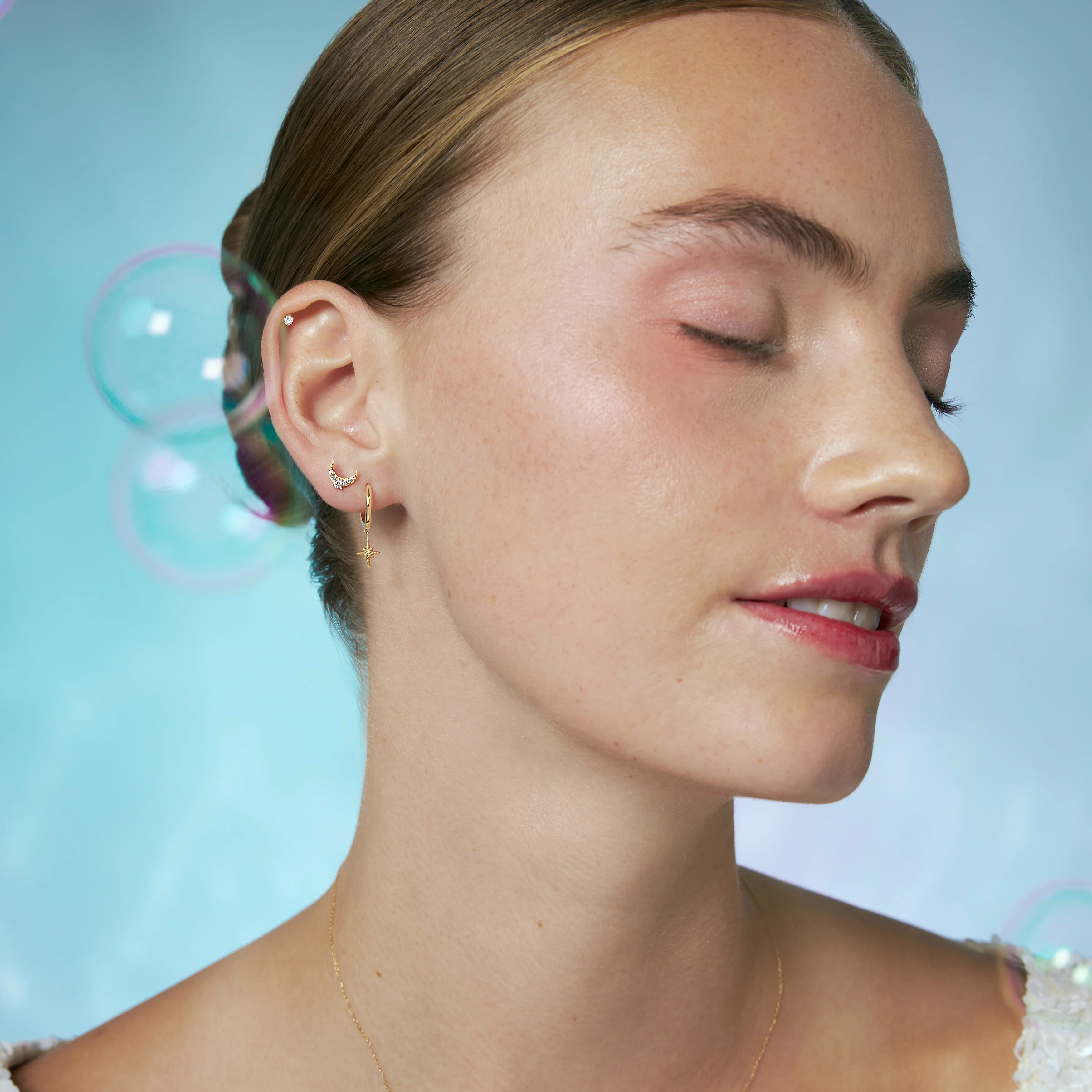 14K Solid Gold Baby Lab Diamond Flower Prong Flatback Earring