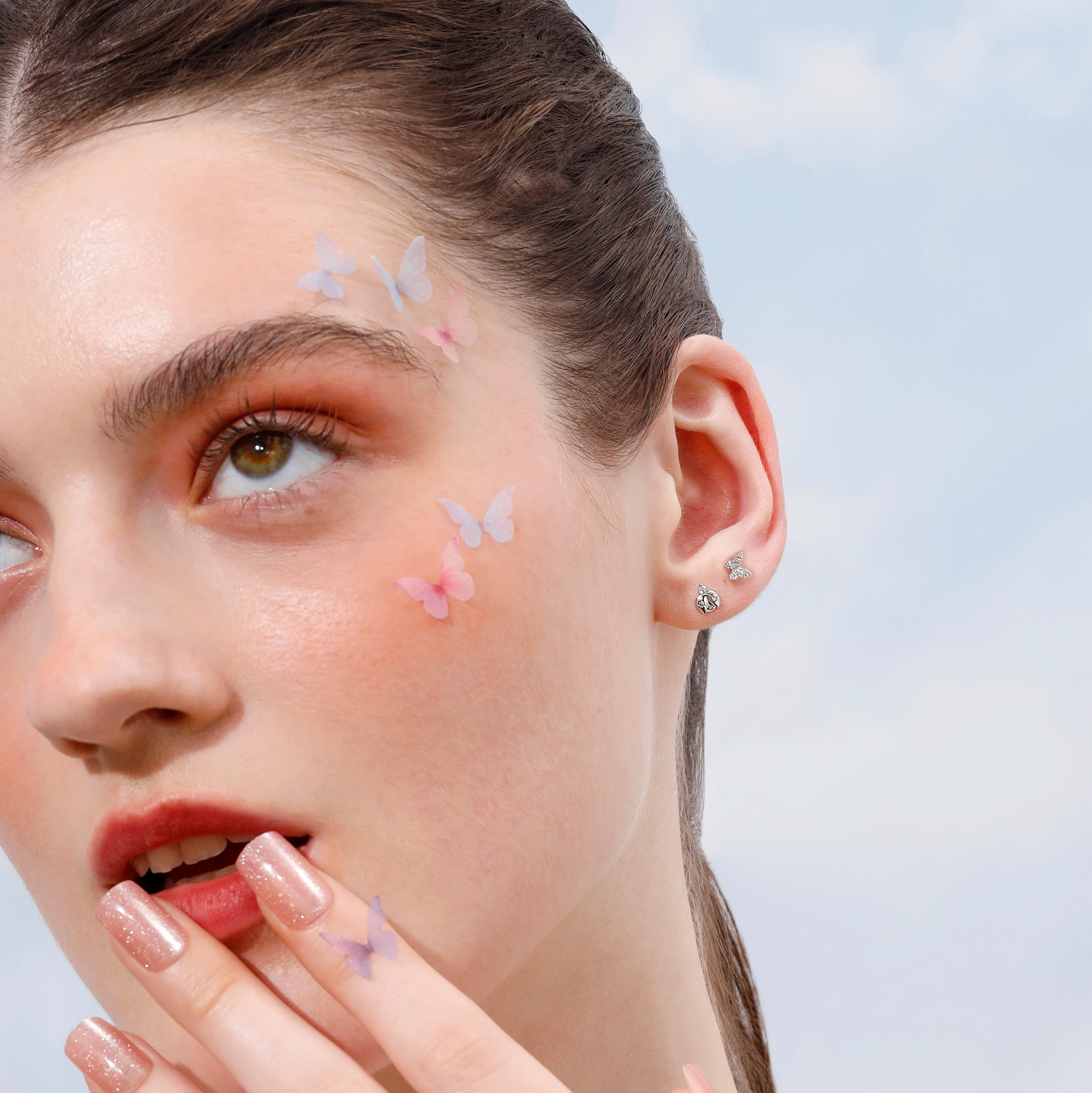 14K Solid Gold Mini Pavé Diamond Butterfly Flatback Earring