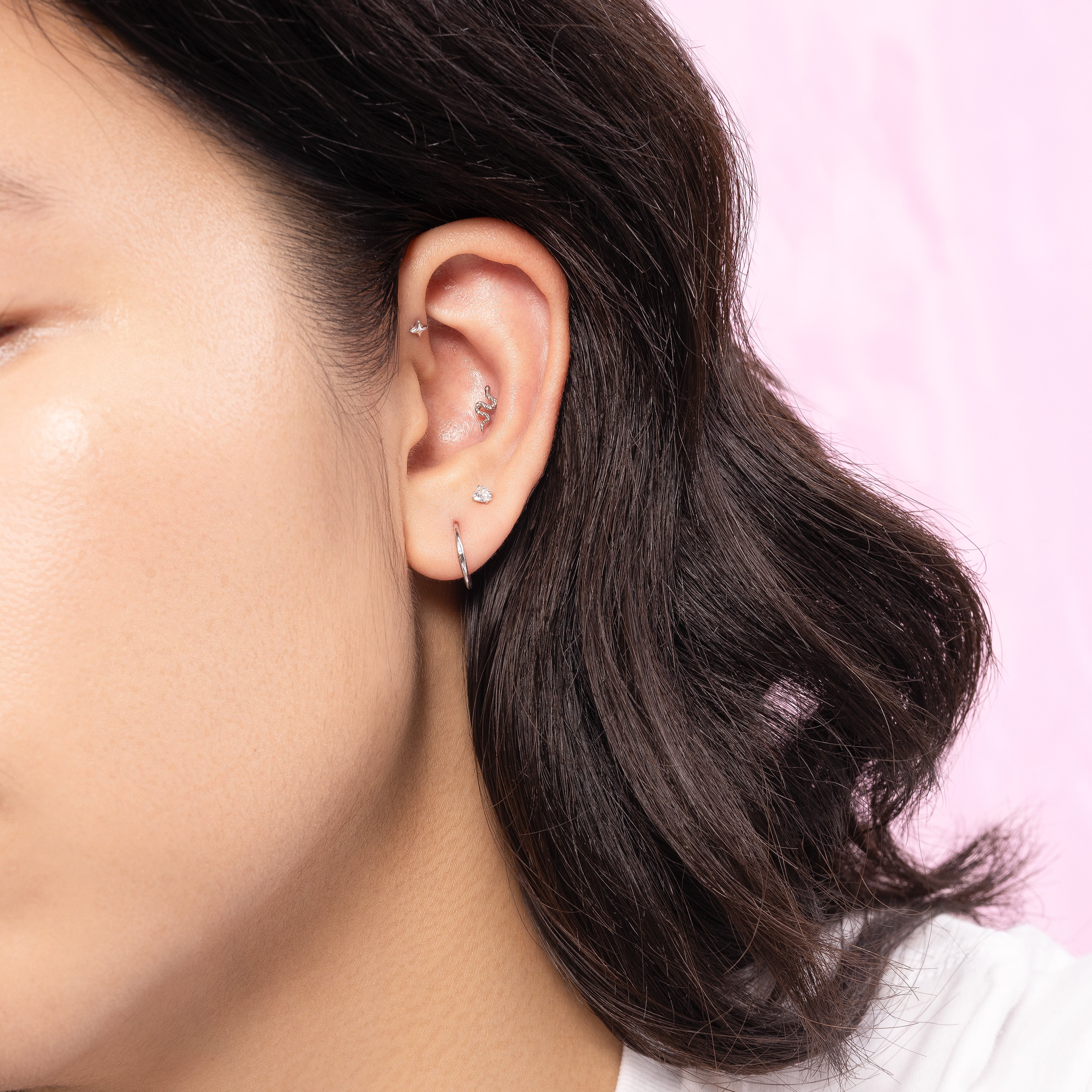 14K Solid Gold LoveBeat CZ Flatback Earring