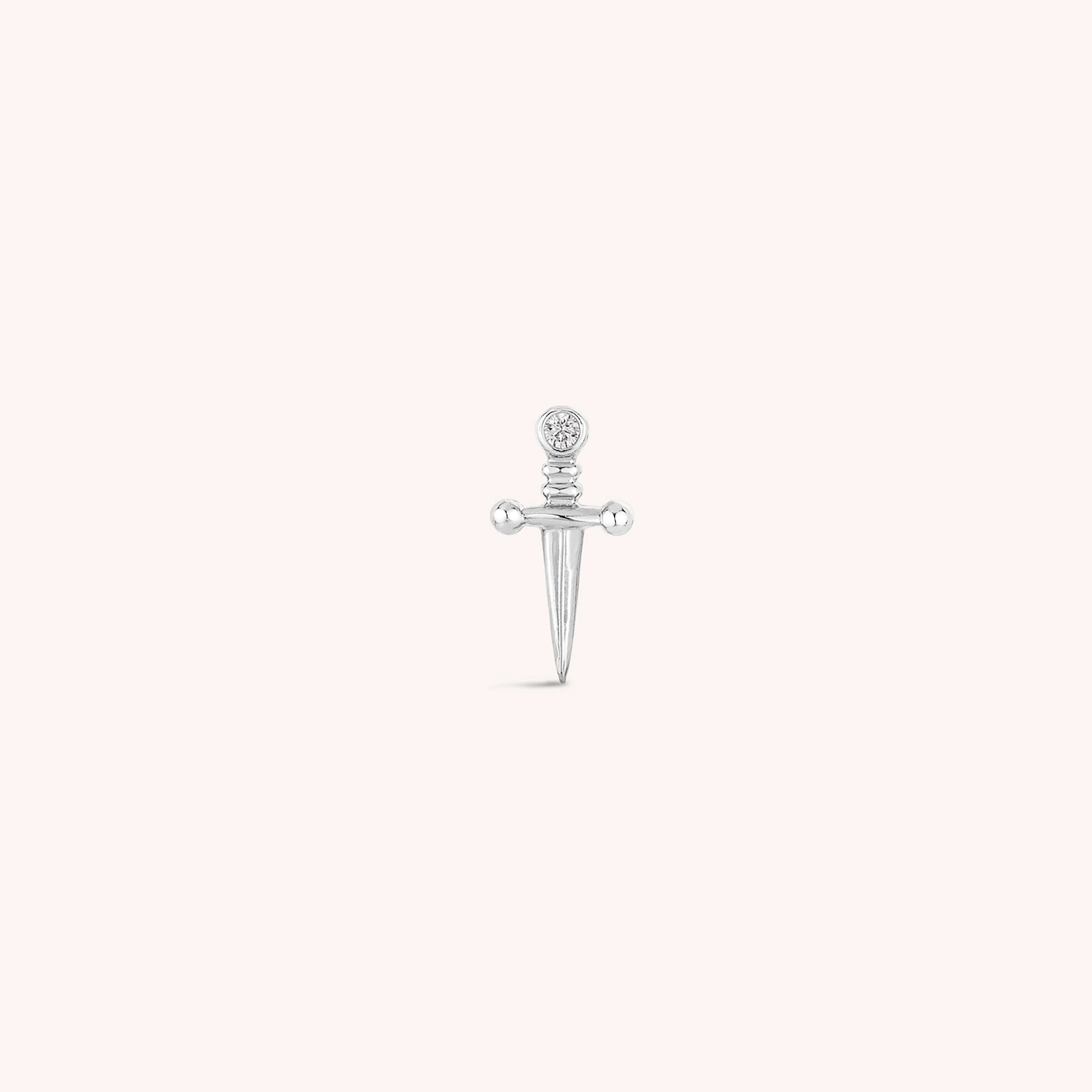 14K Solid Gold Sword CZ Flatback Earring